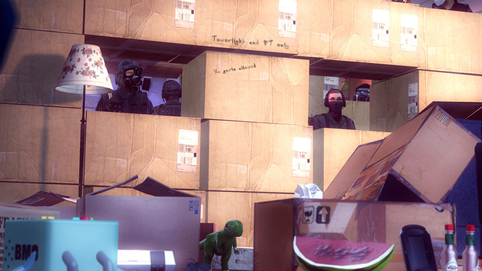 Garry's Mod scene with people in boxes HD Wallpaper