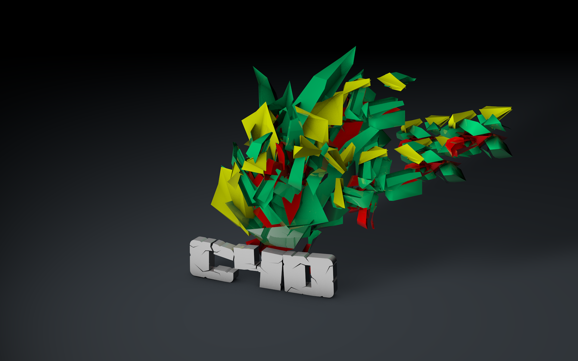 Abstract 3D logo with green, yellow, and red elements HD Wallpaper