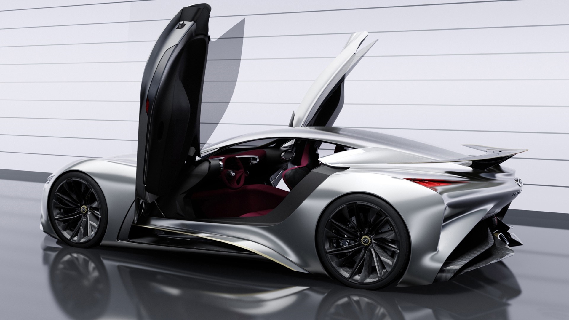 Silver Infiniti Vision GT concept car with doors open HD Wallpaper