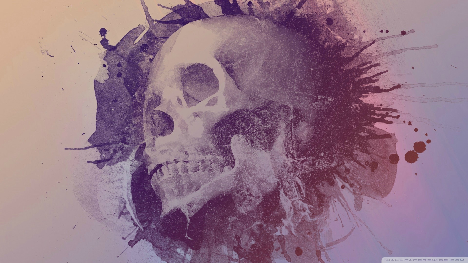 Skull with purple ink splatters HD Wallpaper