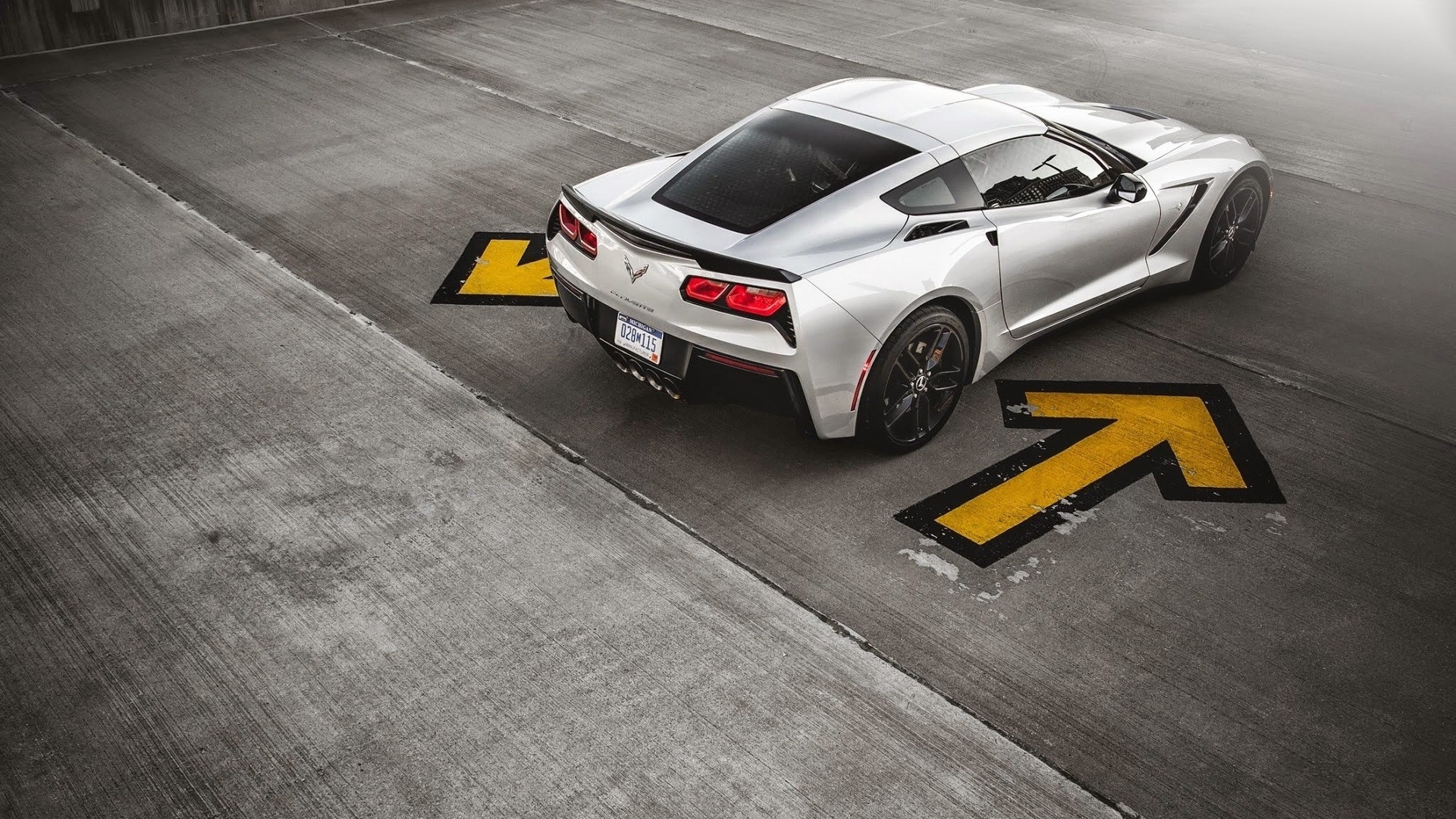 White Chevrolet Corvette Stingray on Parking Lot HD Wallpaper