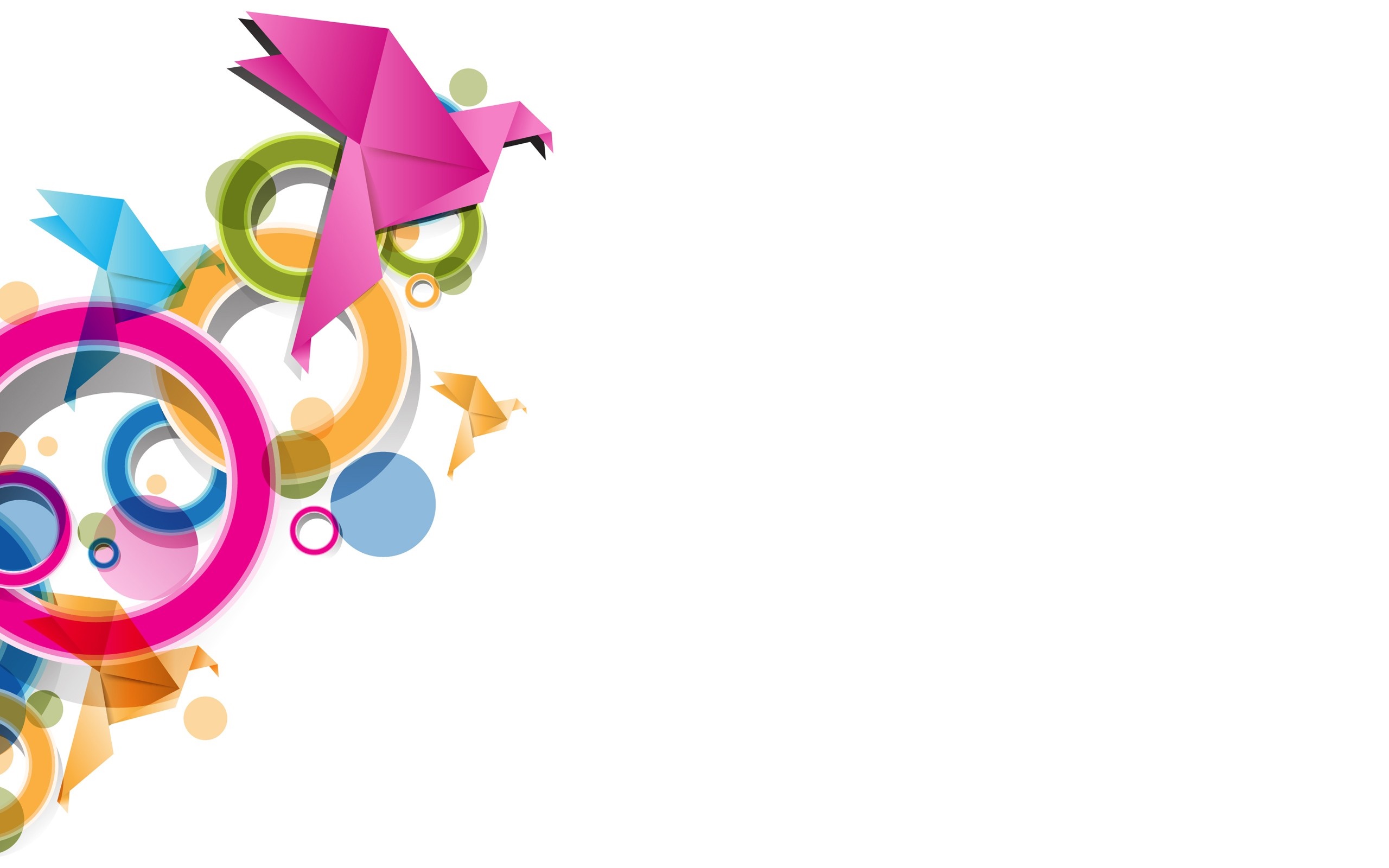 Origami birds and colorful abstract shapes HD Wallpaper
