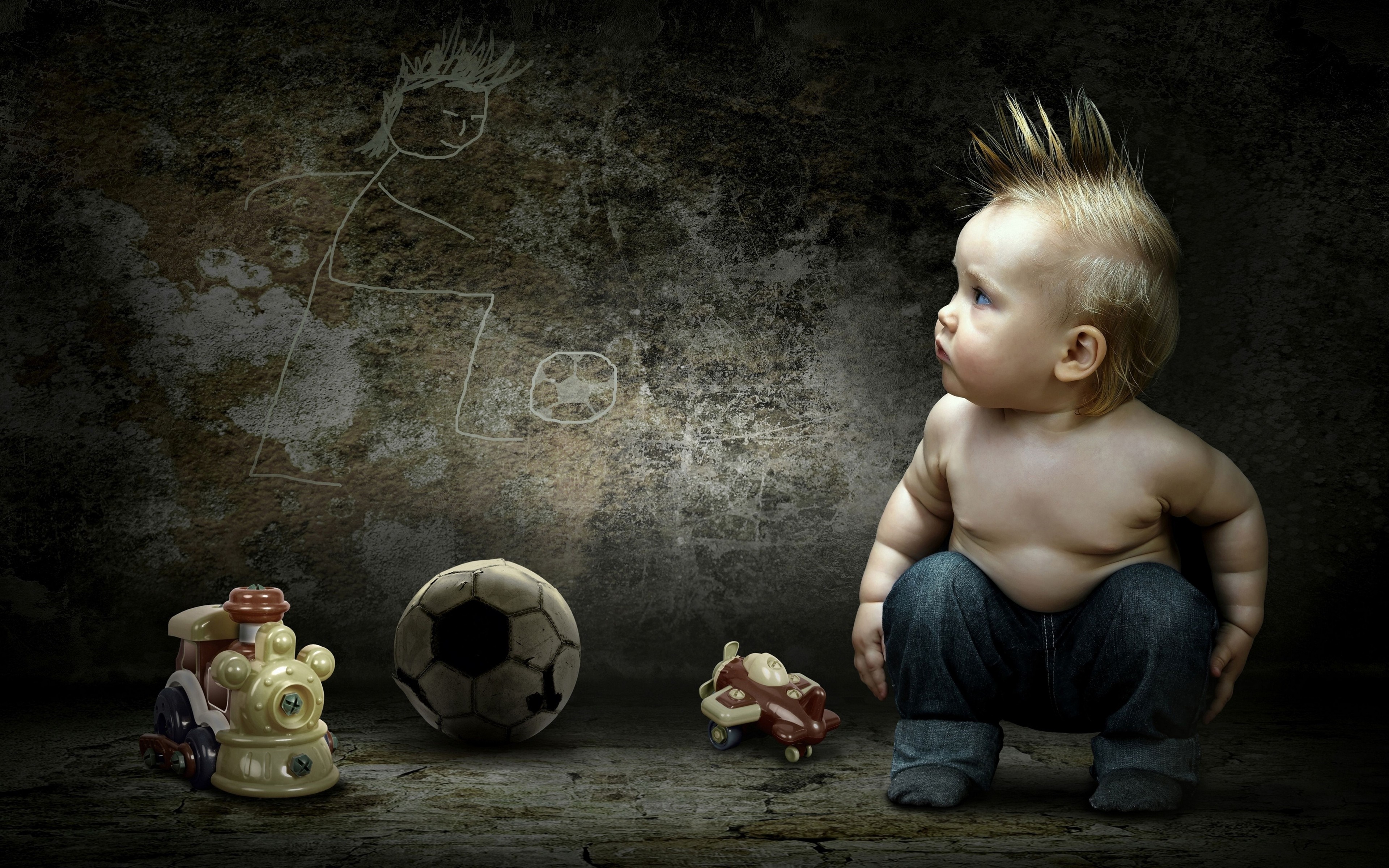Baby with toys and drawing HD Wallpaper