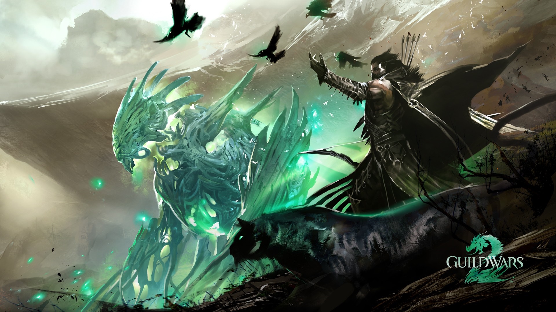 Guild Wars 2 Ranger fighting a creature with a panther HD Wallpaper