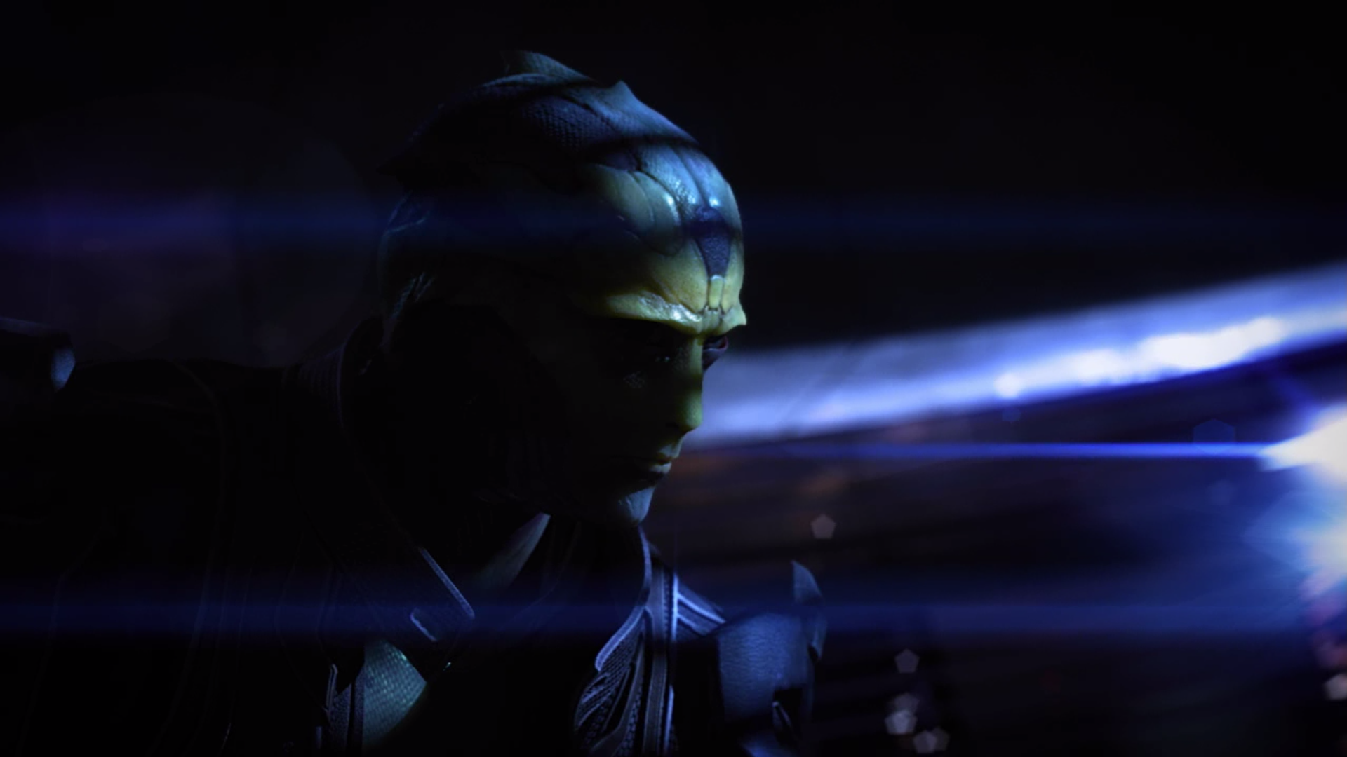 Thane Krios from Mass Effect in darkness with blue light HD Wallpaper