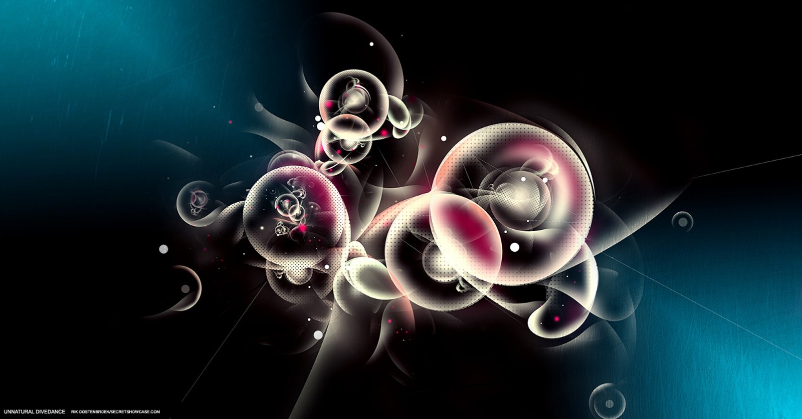 Abstract digital art with glowing circles and dark background HD Wallpaper
