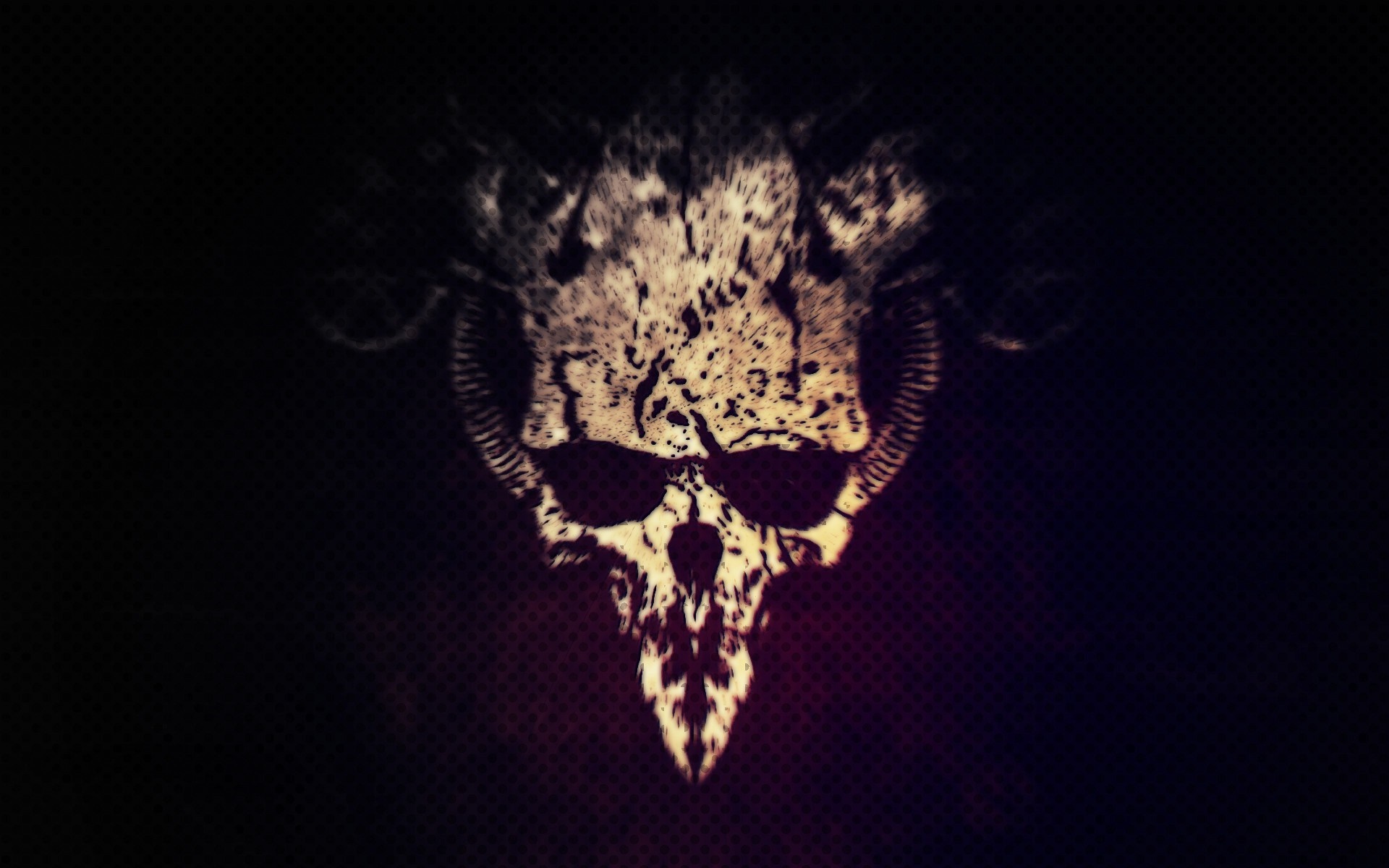 A dark, textured skull with horns HD Wallpaper