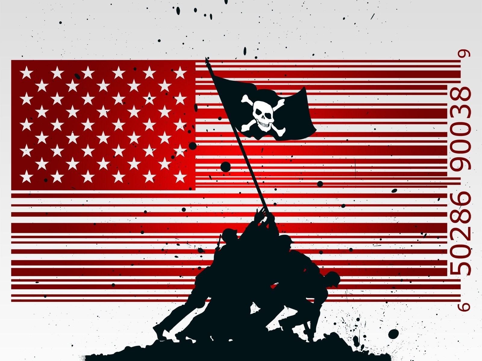 American Flag with Pirate Skull and Barcode HD Wallpaper