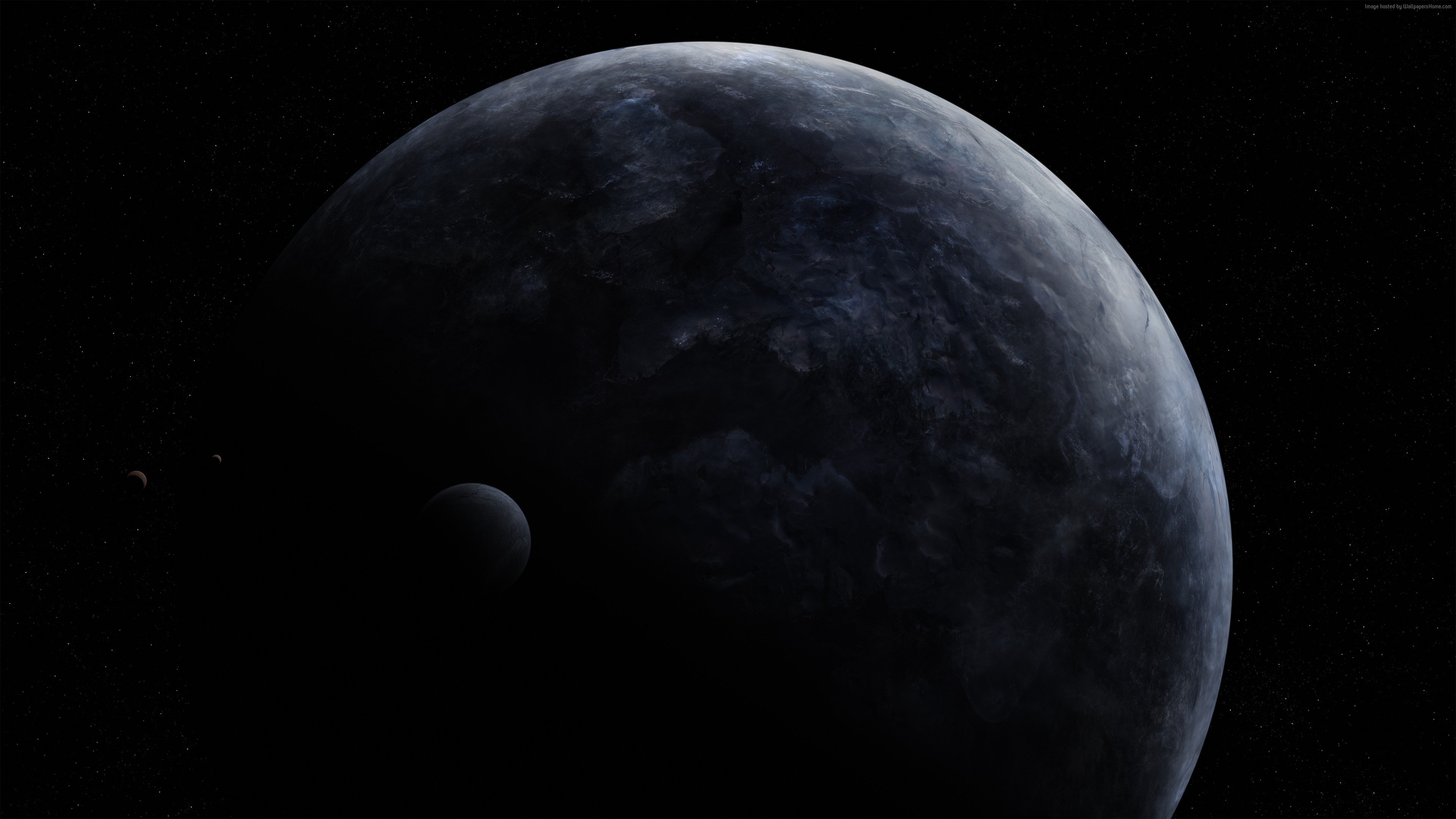 Exoplanet with moons in deep space HD Wallpaper