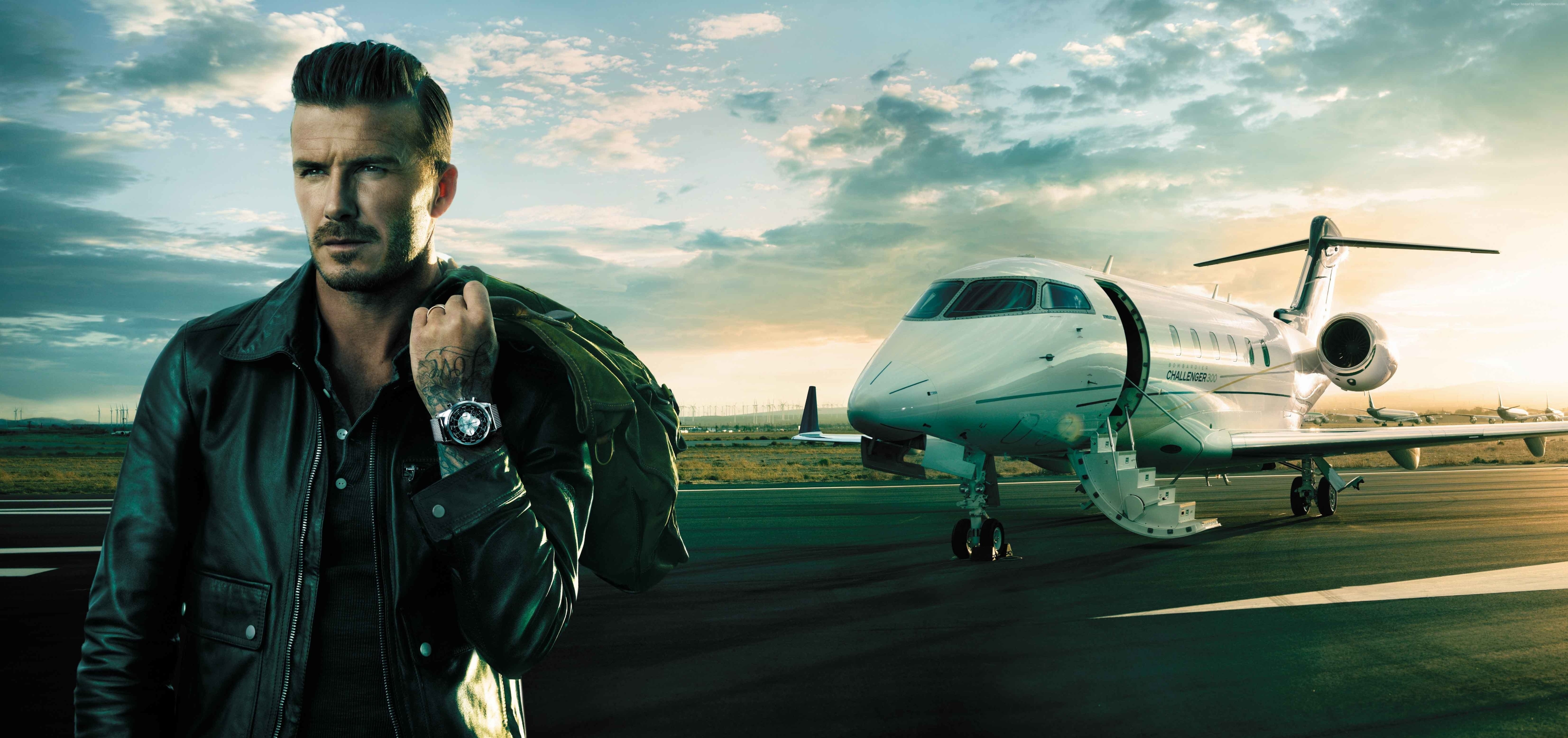 David Beckham with a private jet HD Wallpaper