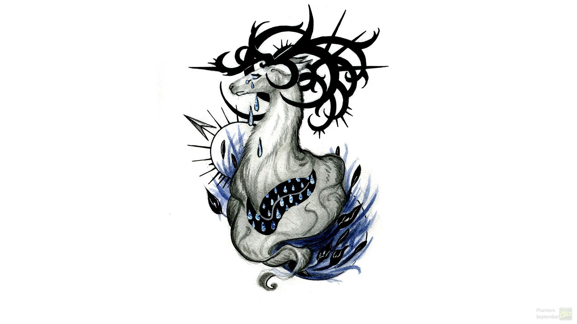 Fantasy deer with thorny antlers and tears HD Wallpaper