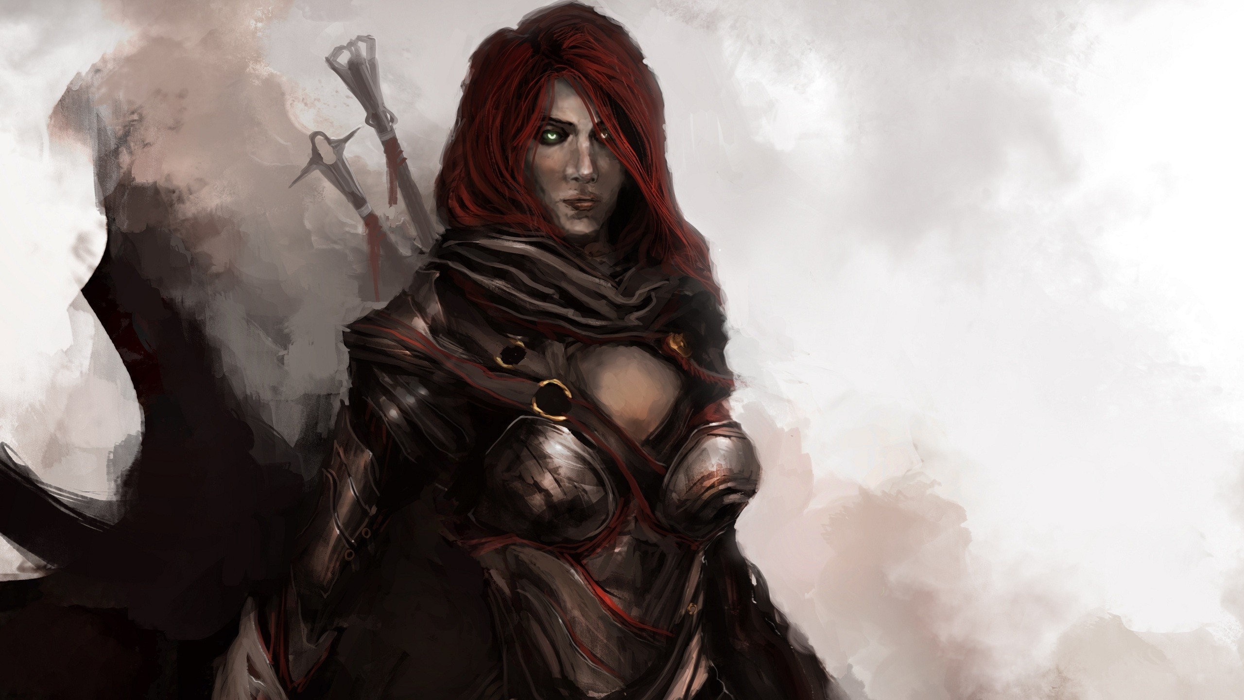 Fantasy woman warrior with red hair and swords HD Wallpaper
