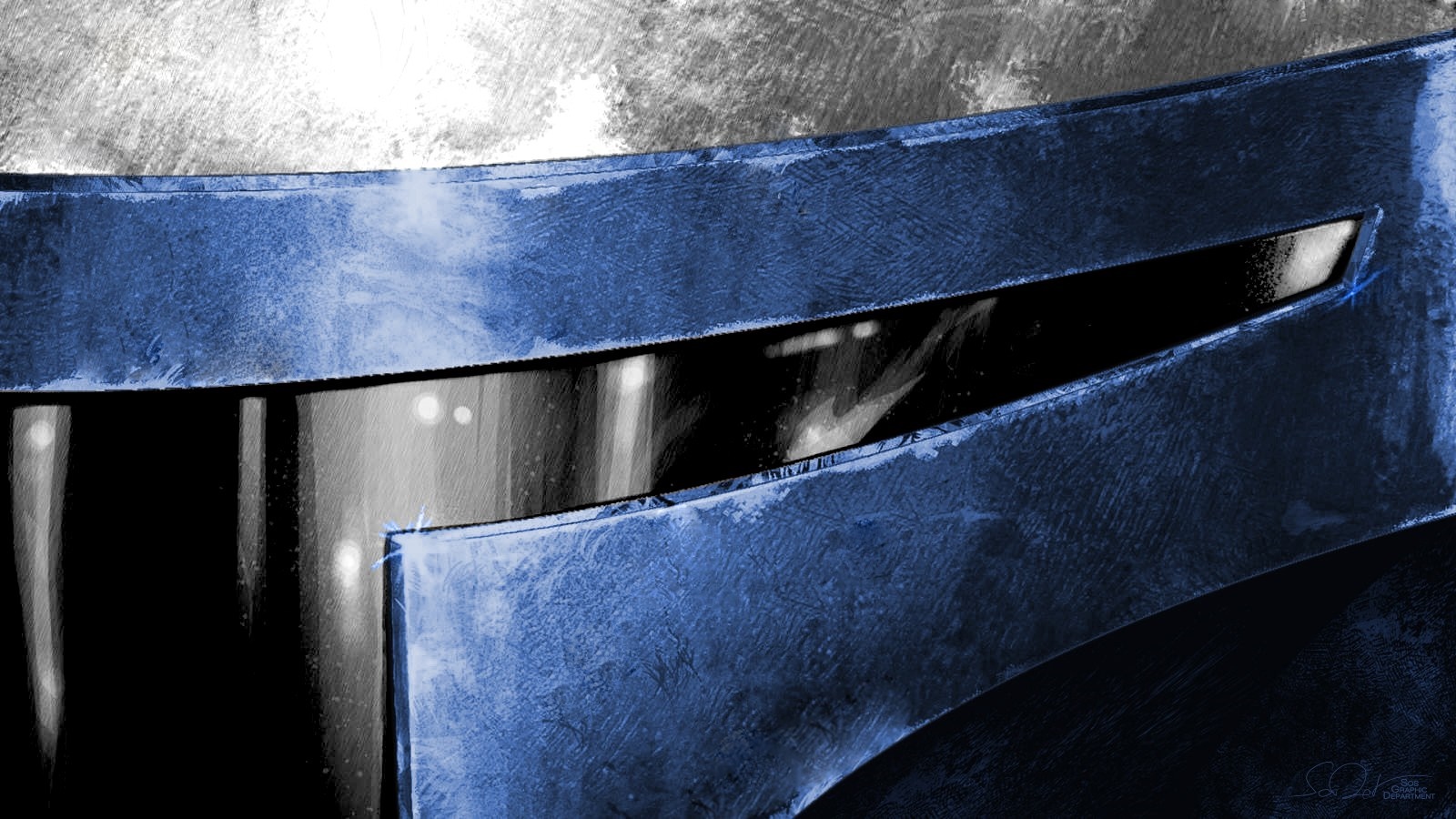 Close-up of Jango Fett's blue helmet visor HD Wallpaper