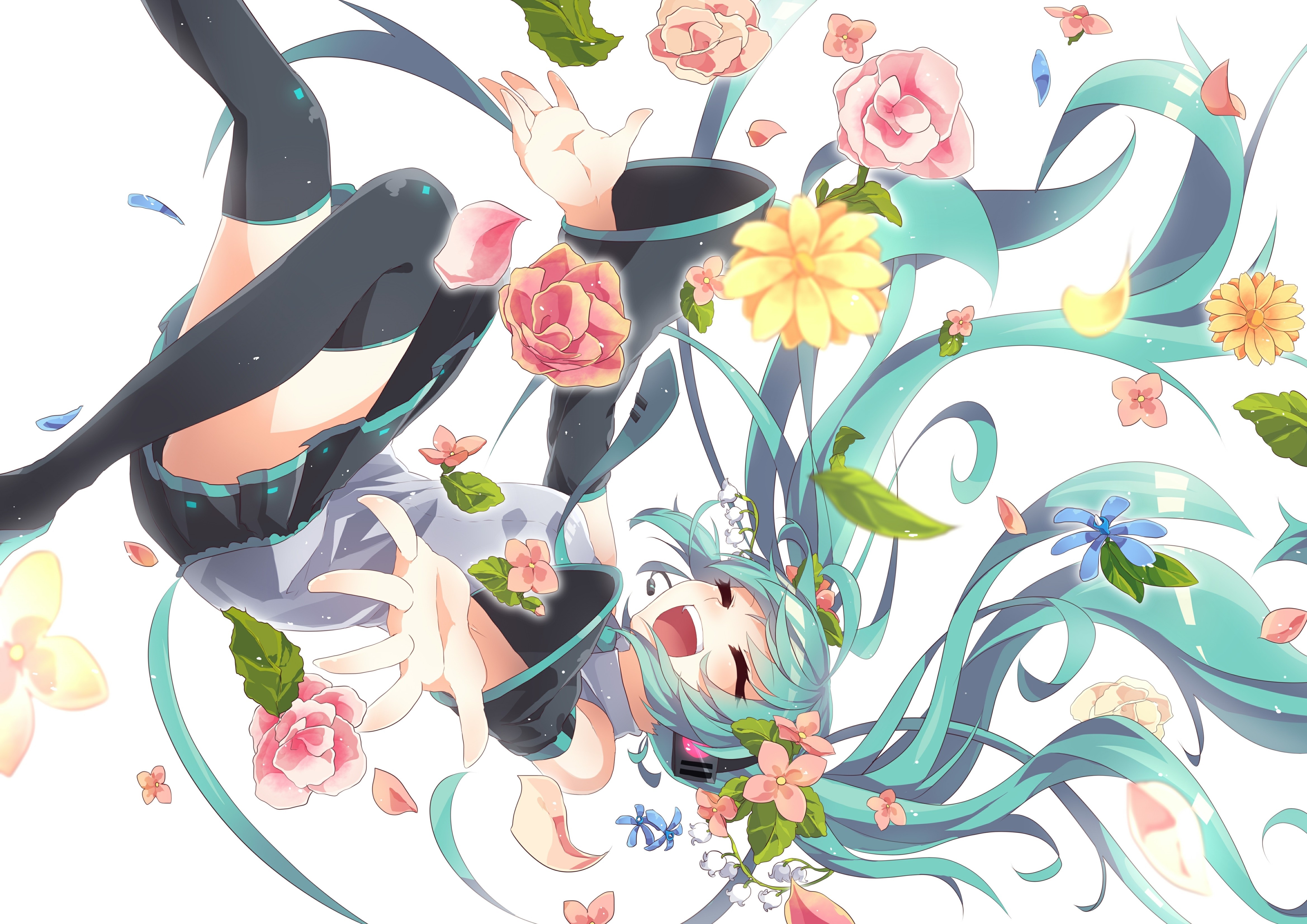 Hatsune Miku surrounded by flowers HD Wallpaper