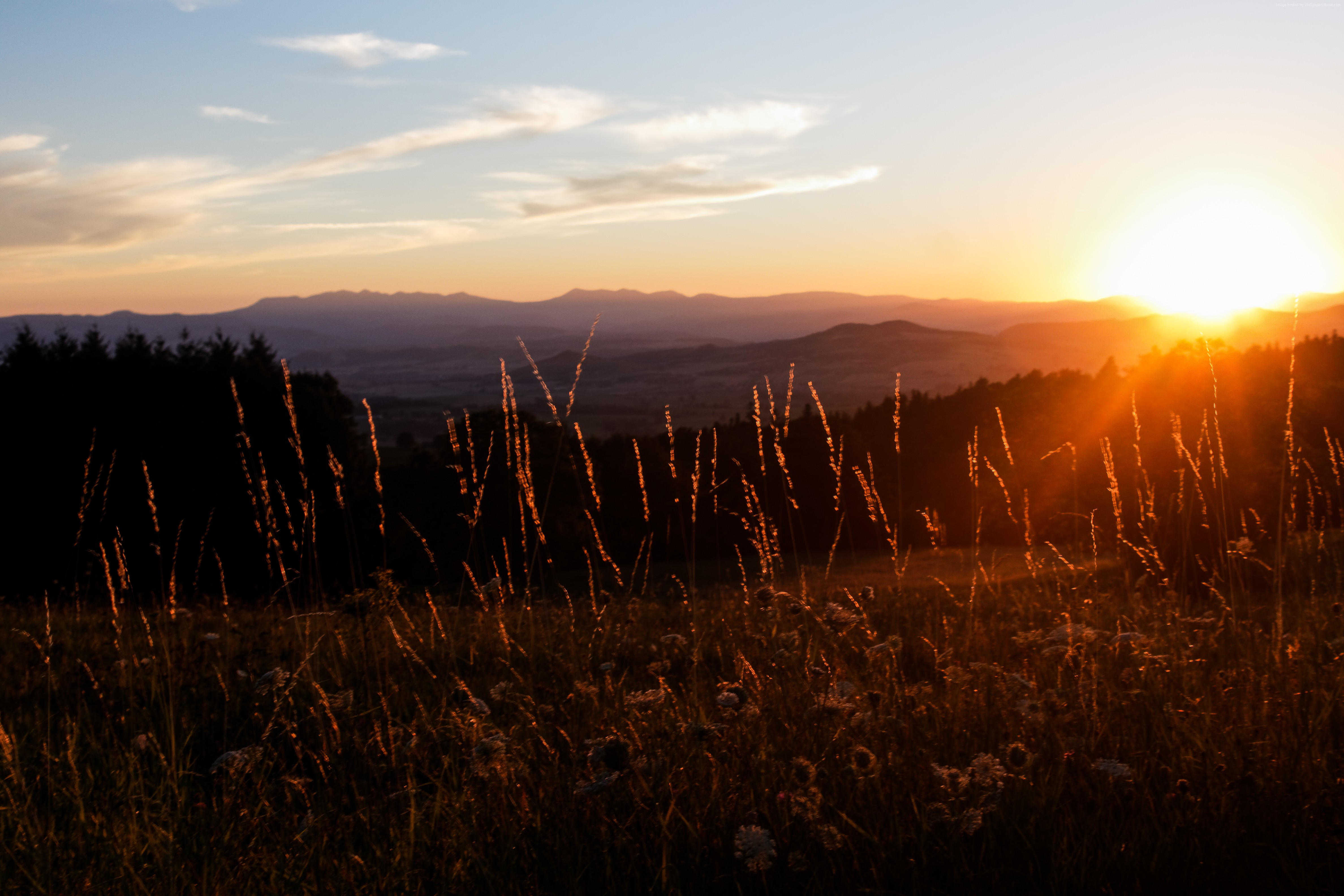 Sunset over Auvergne mountains in France HD Wallpaper