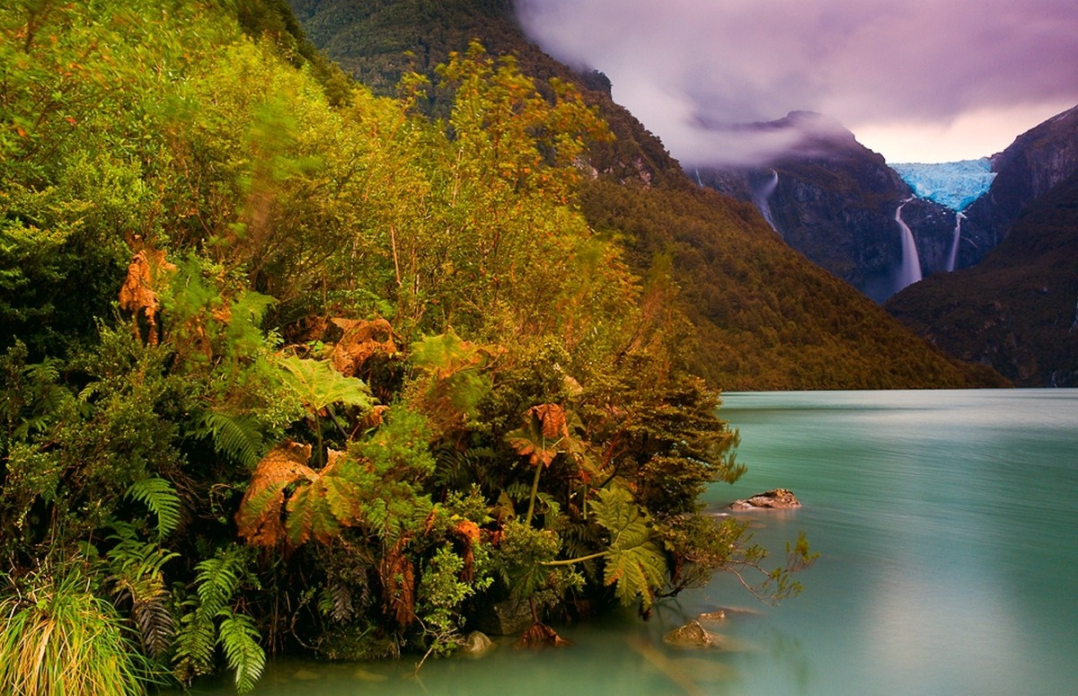 Patagonia Landscape with Glacier and Waterfalls HD Wallpaper