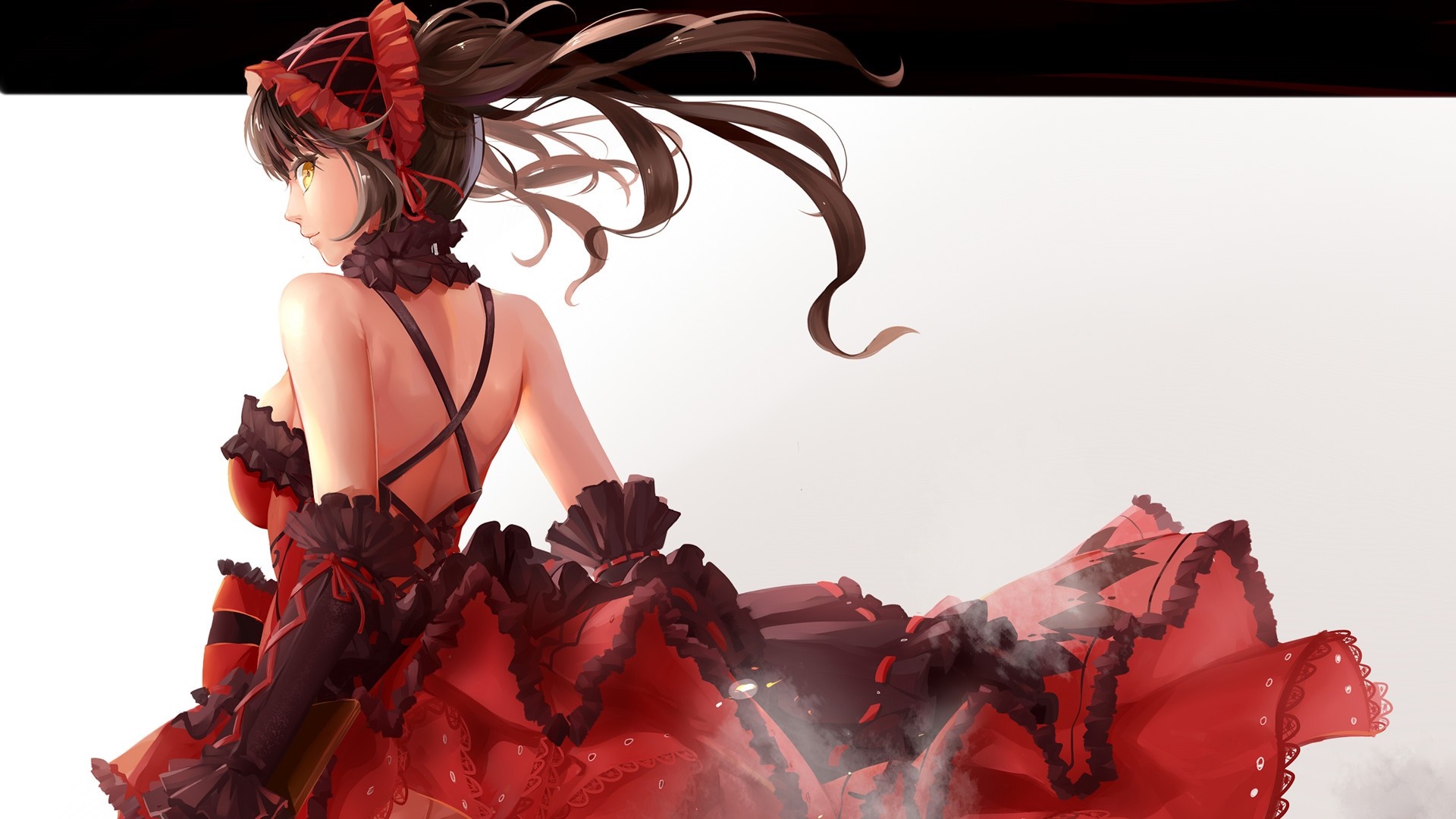 Tokisaki Kurumi in Elegant Red Dress from Date A Live HD Wallpaper