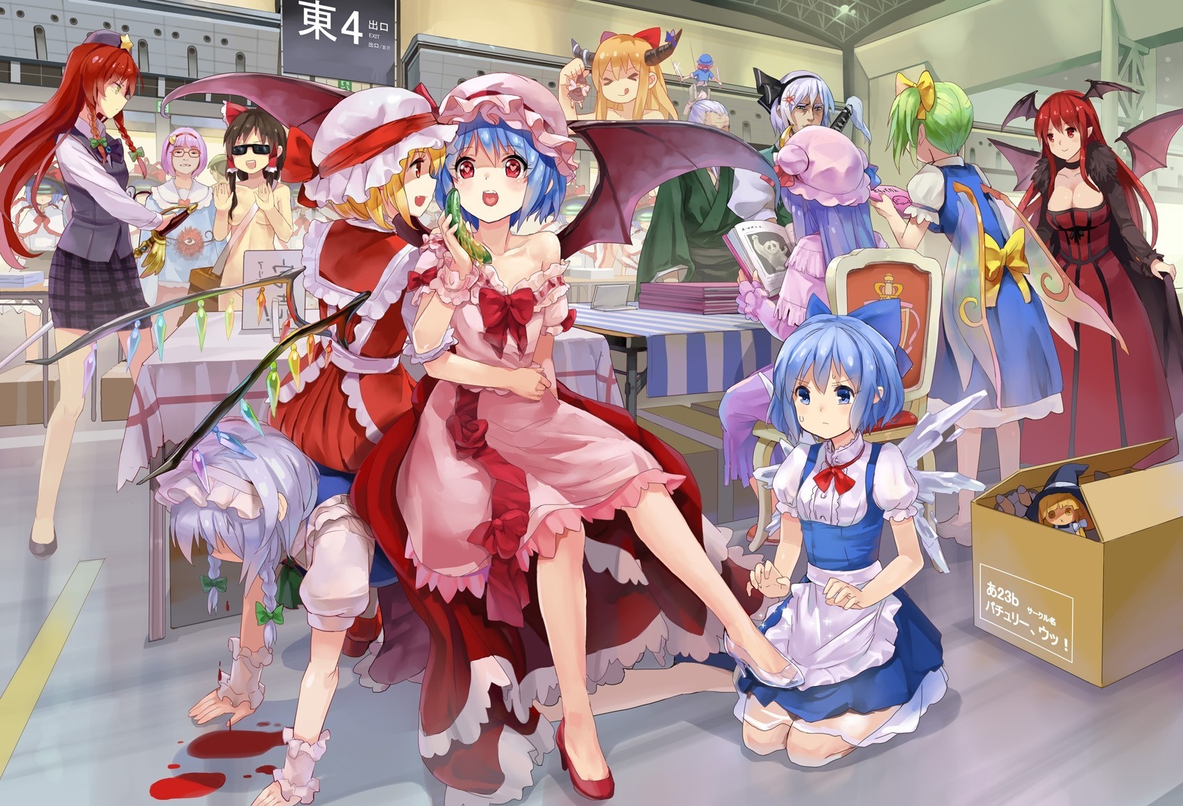Touhou Project characters at a convention booth HD Wallpaper