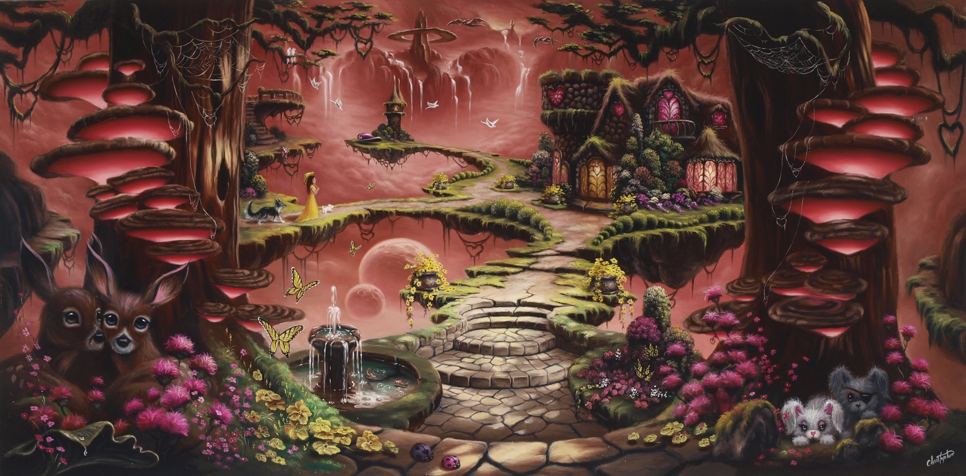 Fantasy art painting of a magical floating island landscape HD Wallpaper