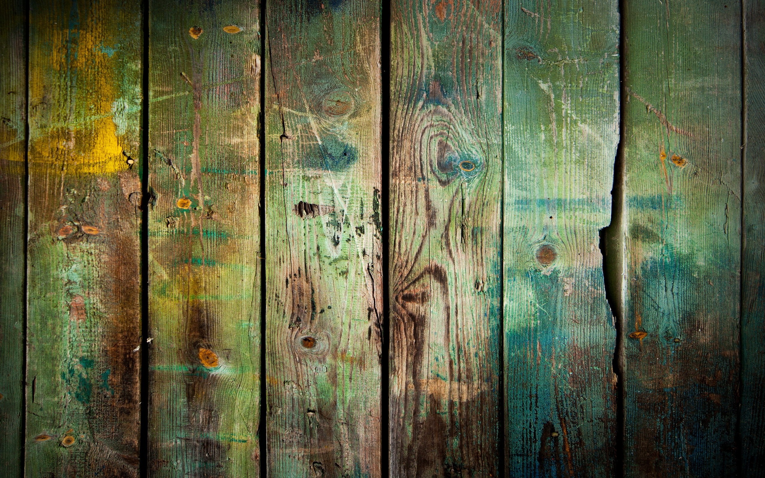 Weathered wooden planks with abstract paint splatters HD Wallpaper