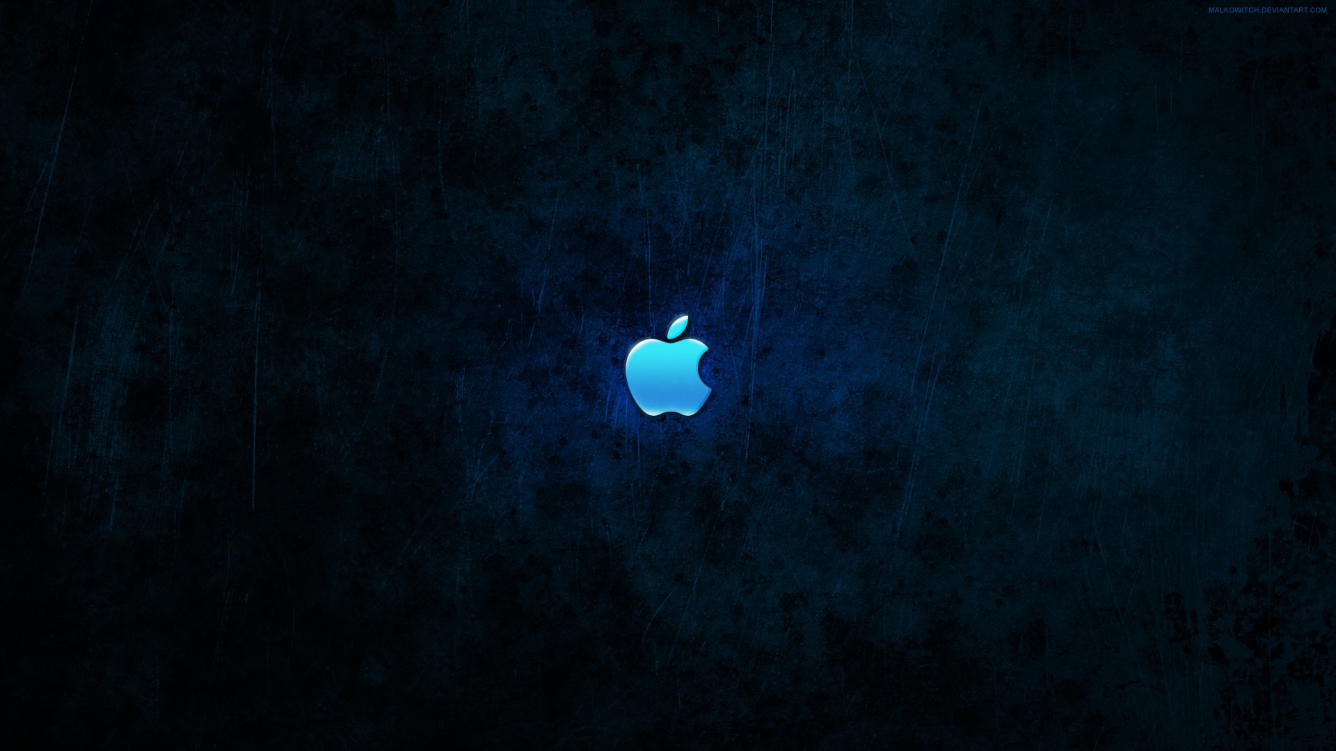 Blue Apple logo on dark textured background HD Wallpaper