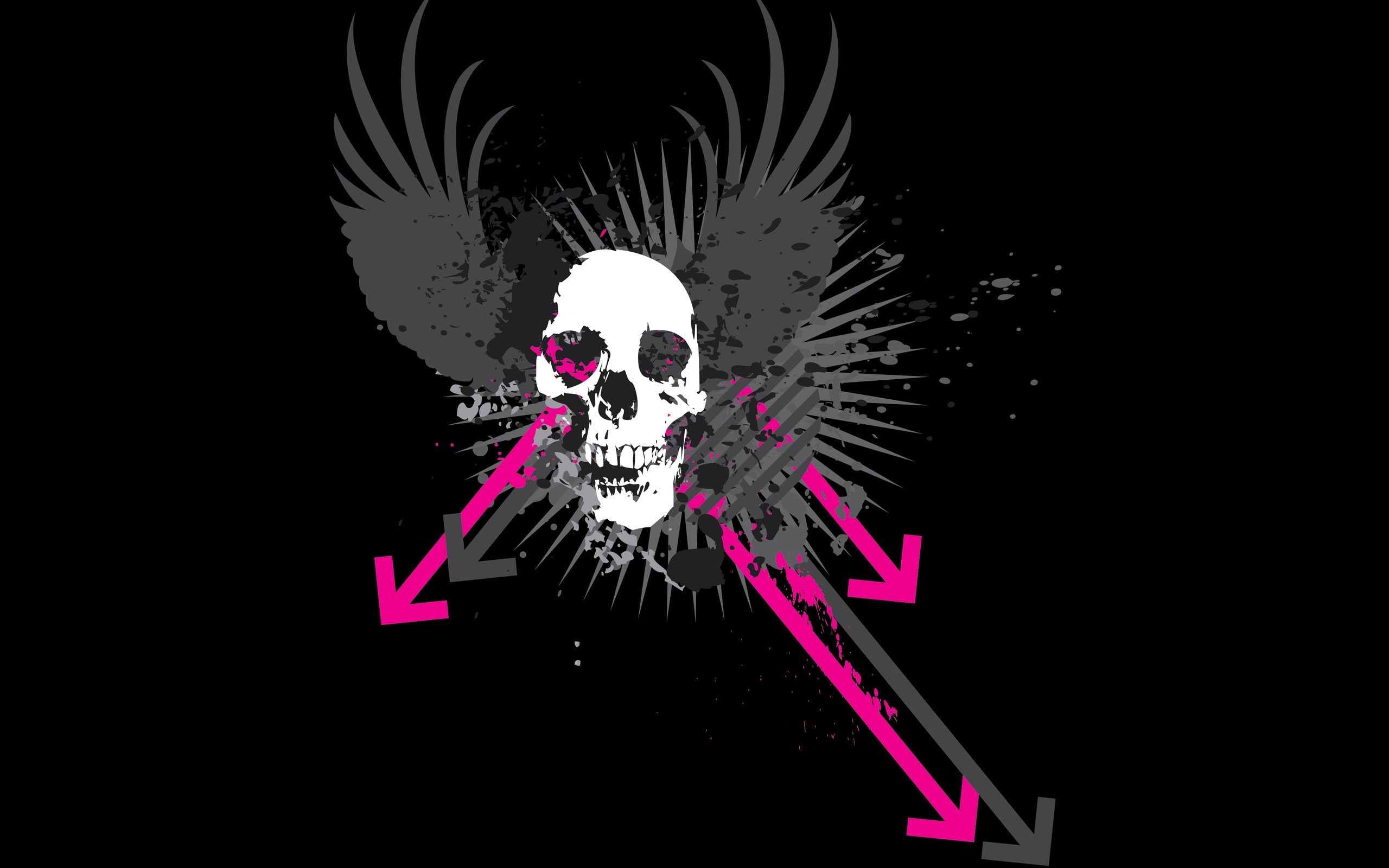 Grunge skull with wings and arrows illustration HD Wallpaper