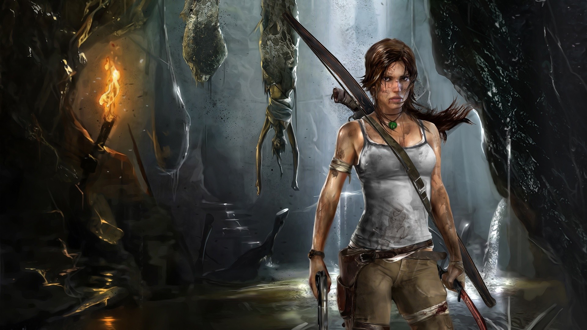 Lara Croft from Tomb Raider in a cave HD Wallpaper