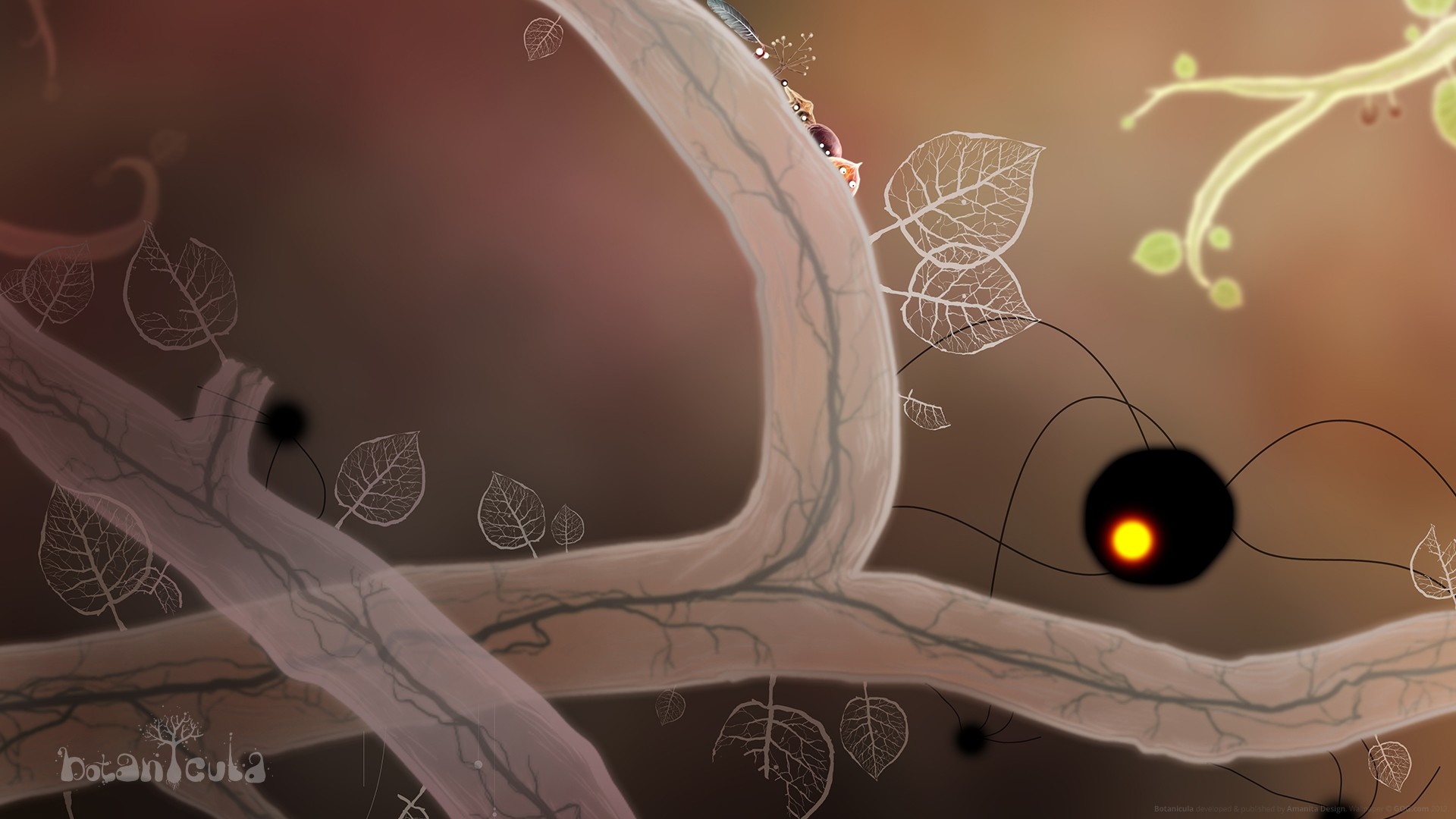 Botanicula game art with branches and leaves HD Wallpaper