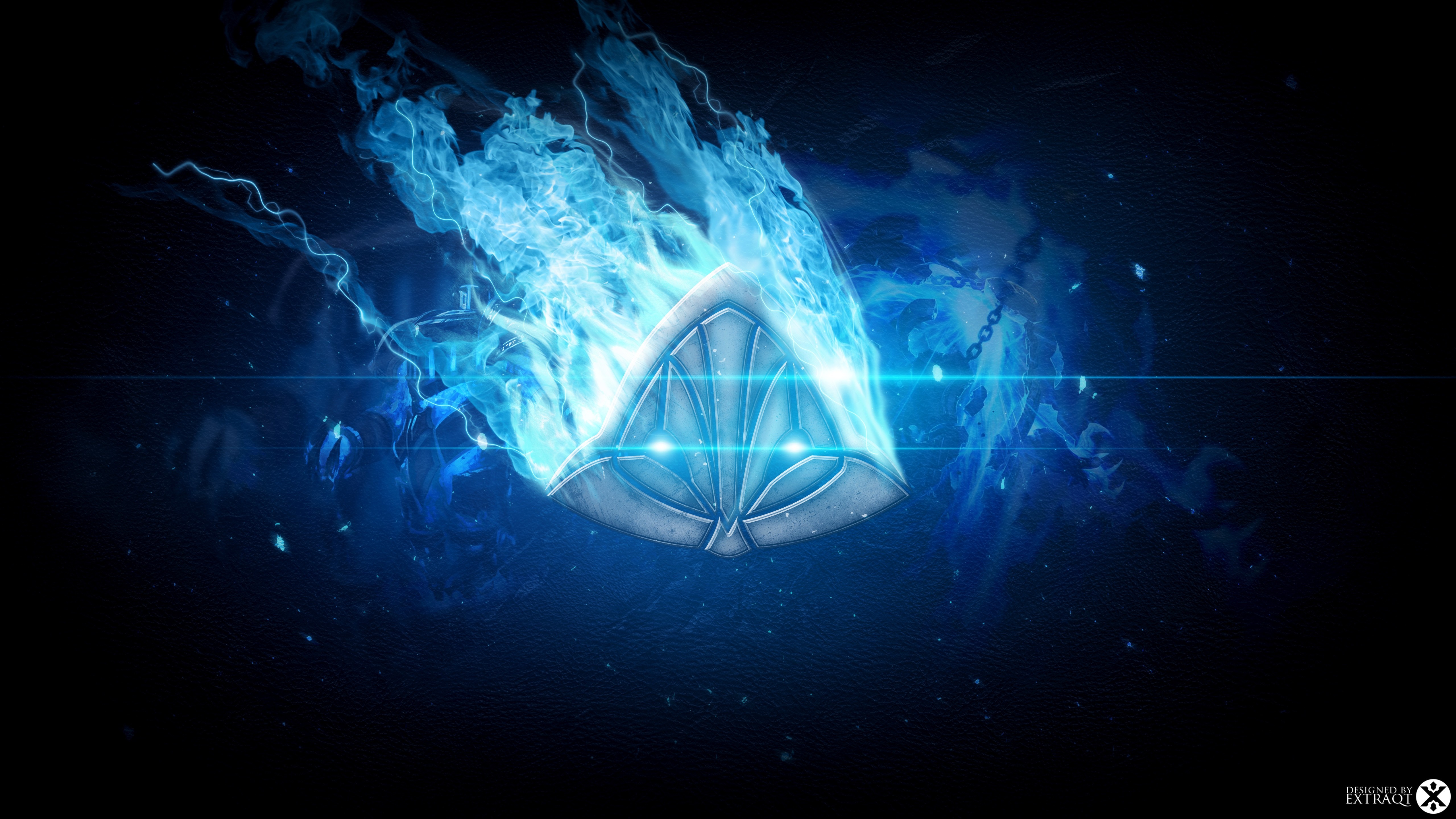 League of Legends blue fire shield with glowing eyes HD Wallpaper