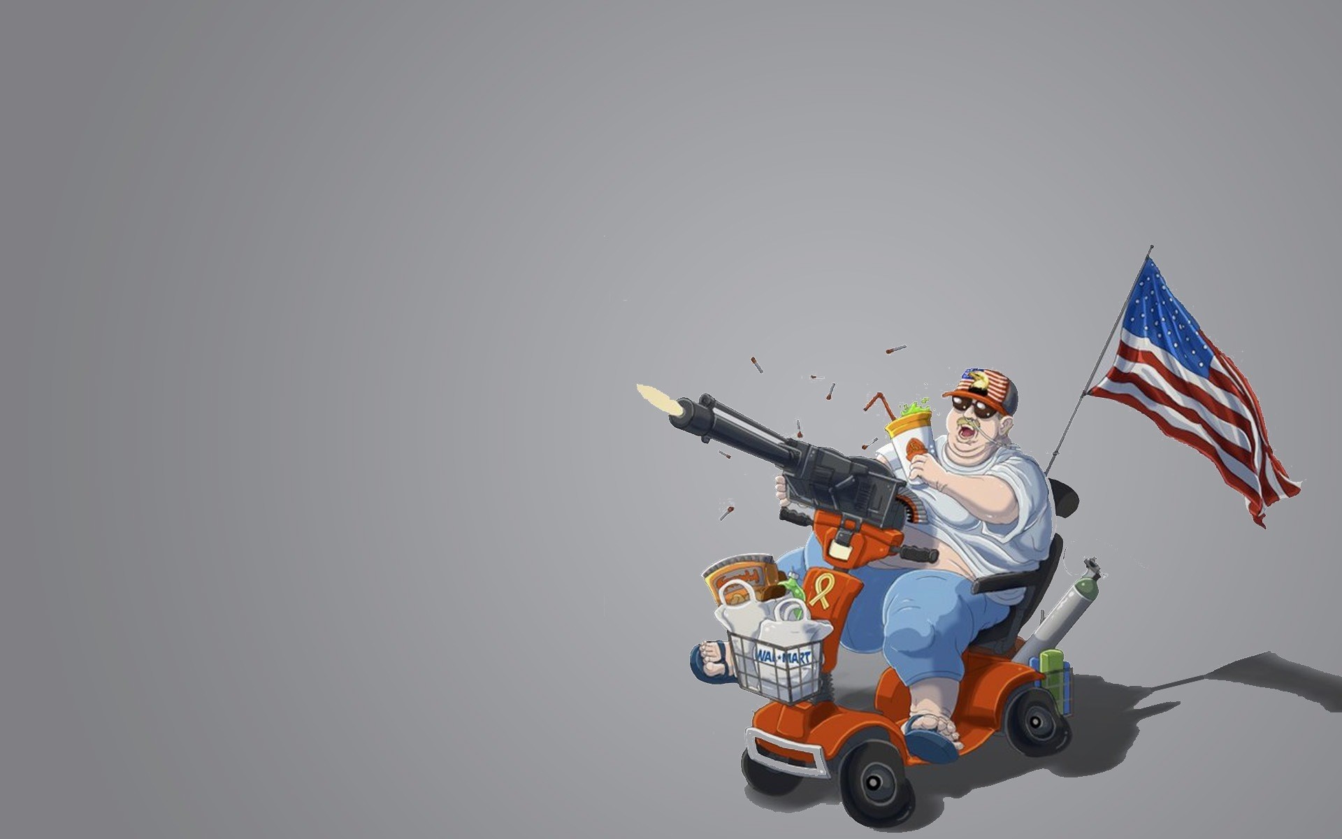 Man with gun on mobility scooter with American flag HD Wallpaper