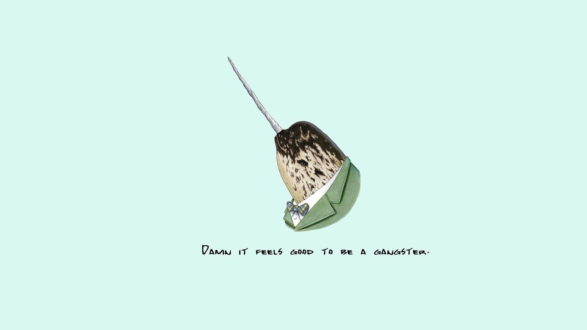 Narwhal in a suit with a quote HD Wallpaper