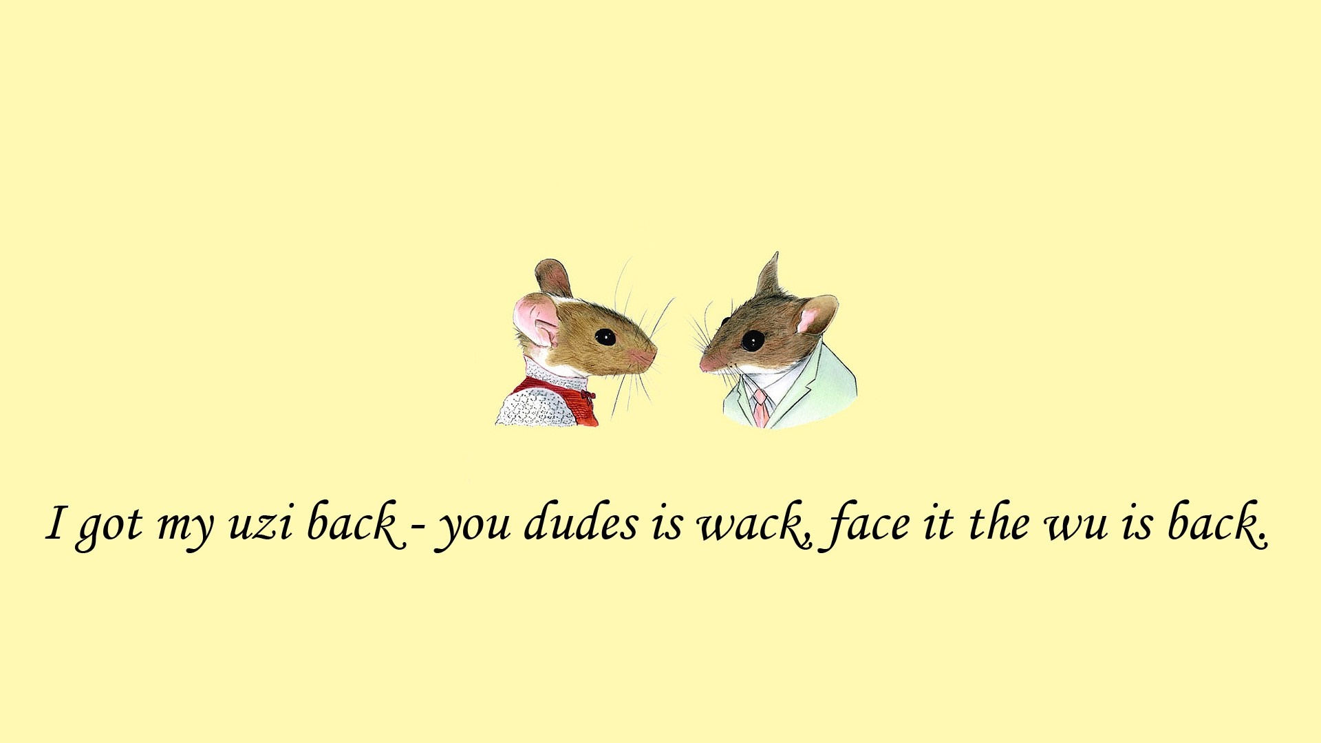 Two mice in suits with a quote about Wu-Tang Clan HD Wallpaper
