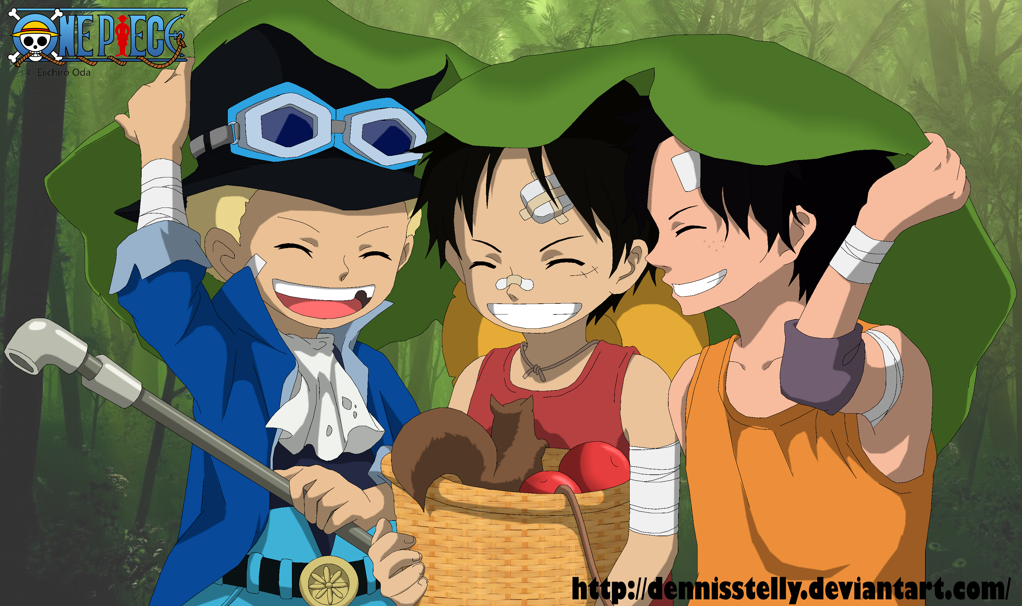 Sabo, Luffy, and Ace from One Piece under leaves HD Wallpaper