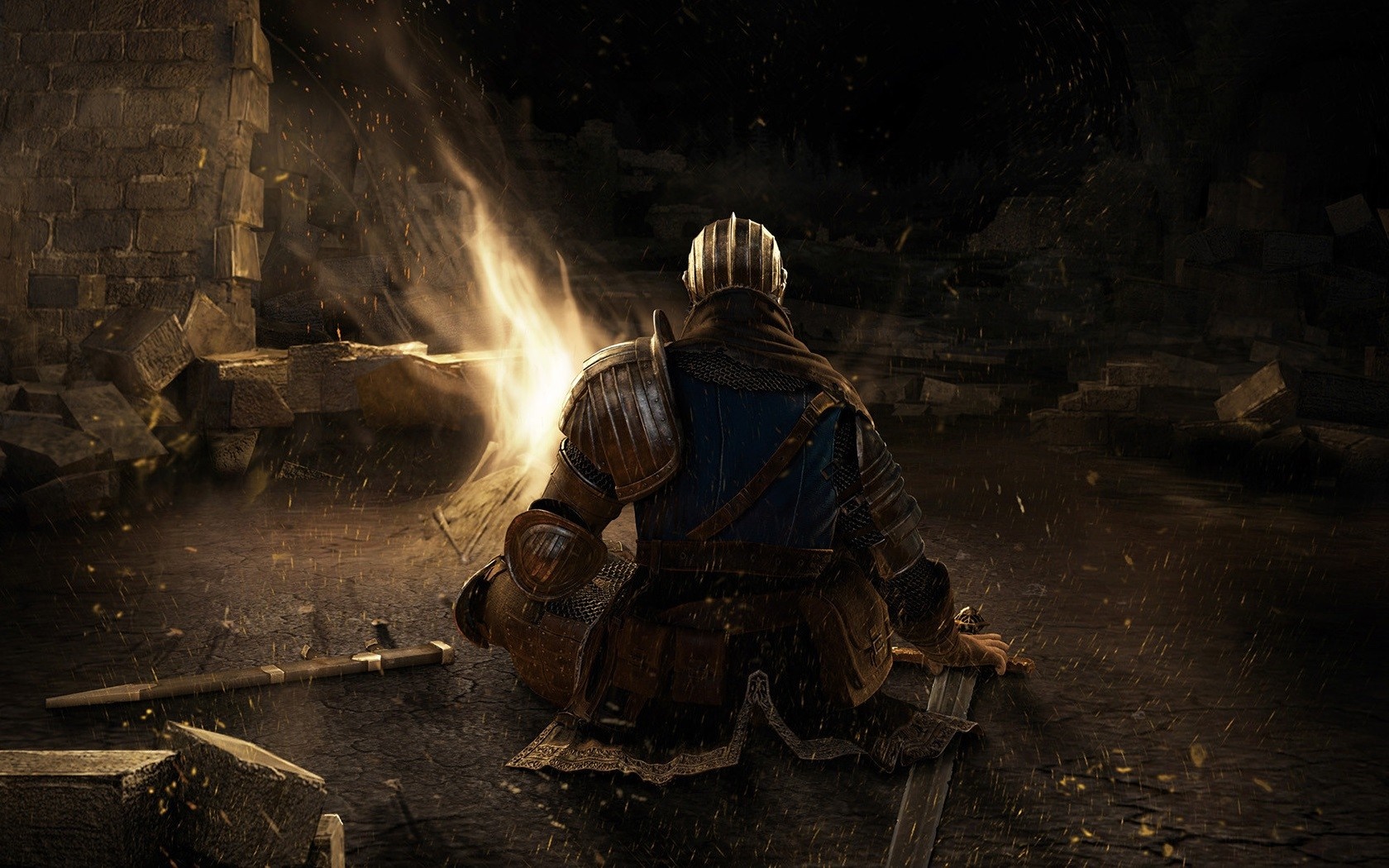 Dark Souls II Knight Sitting by Bonfire HD Wallpaper