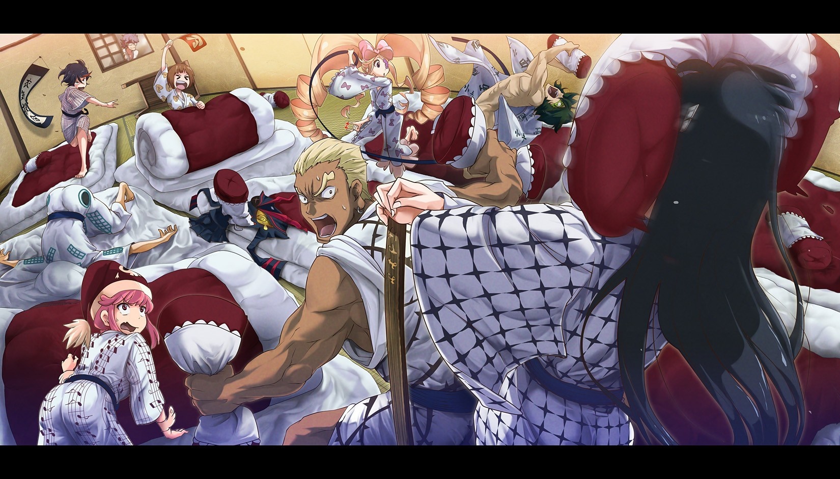 Characters from Kill la Kill in a chaotic room HD Wallpaper