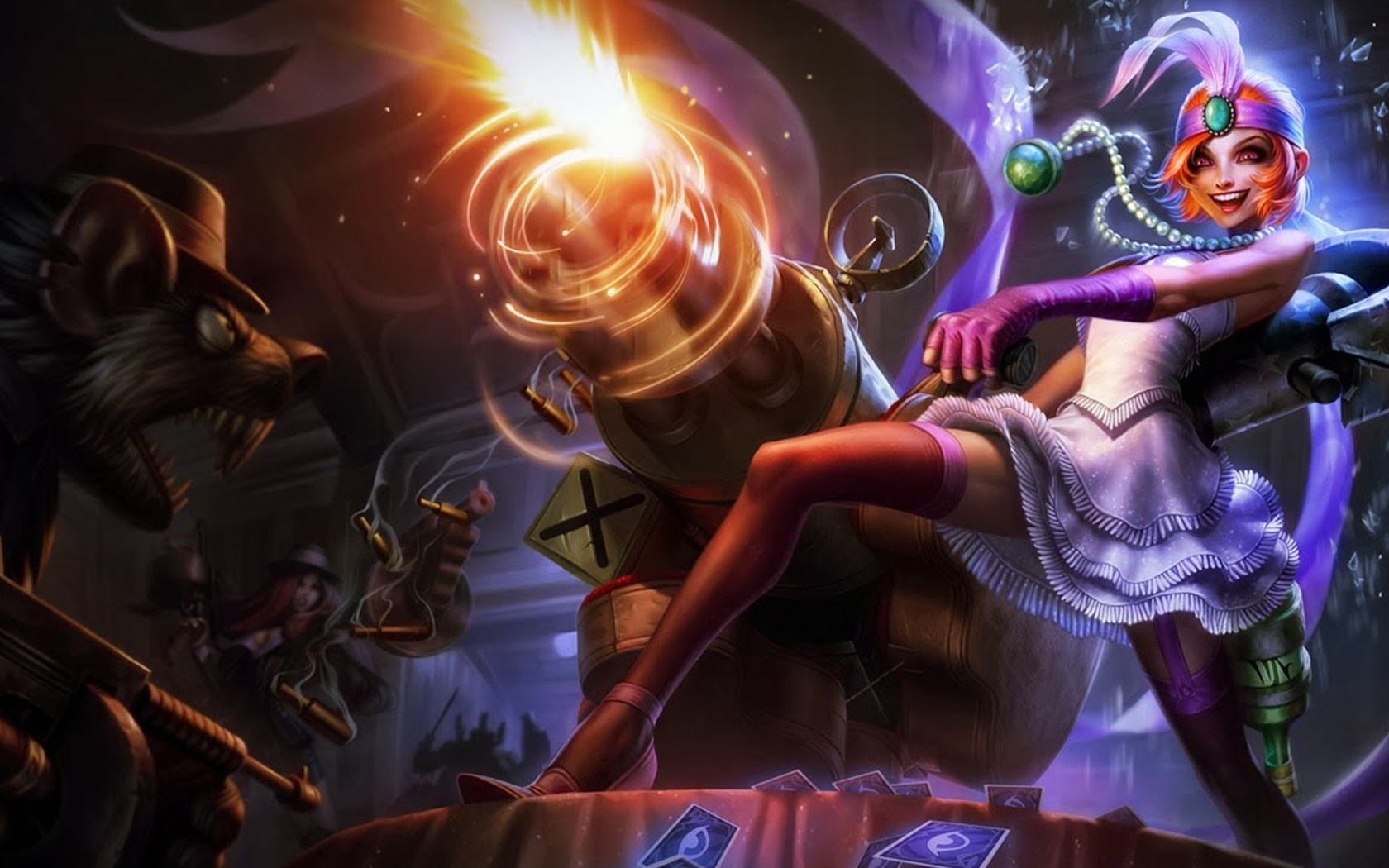 Jinx from League of Legends with a Gatling Gun HD Wallpaper
