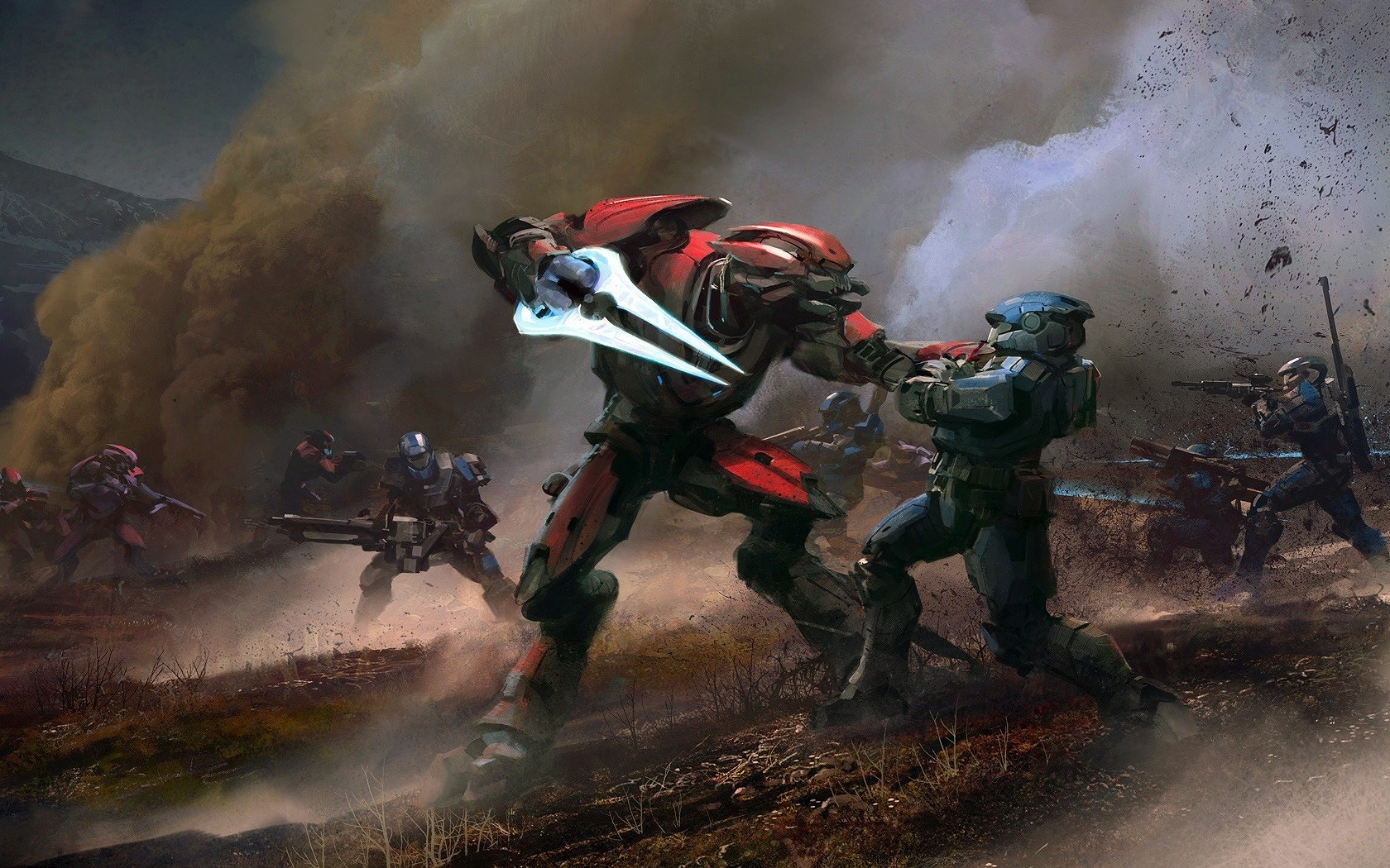 Halo Reach: Spartans and Elites in battle HD Wallpaper