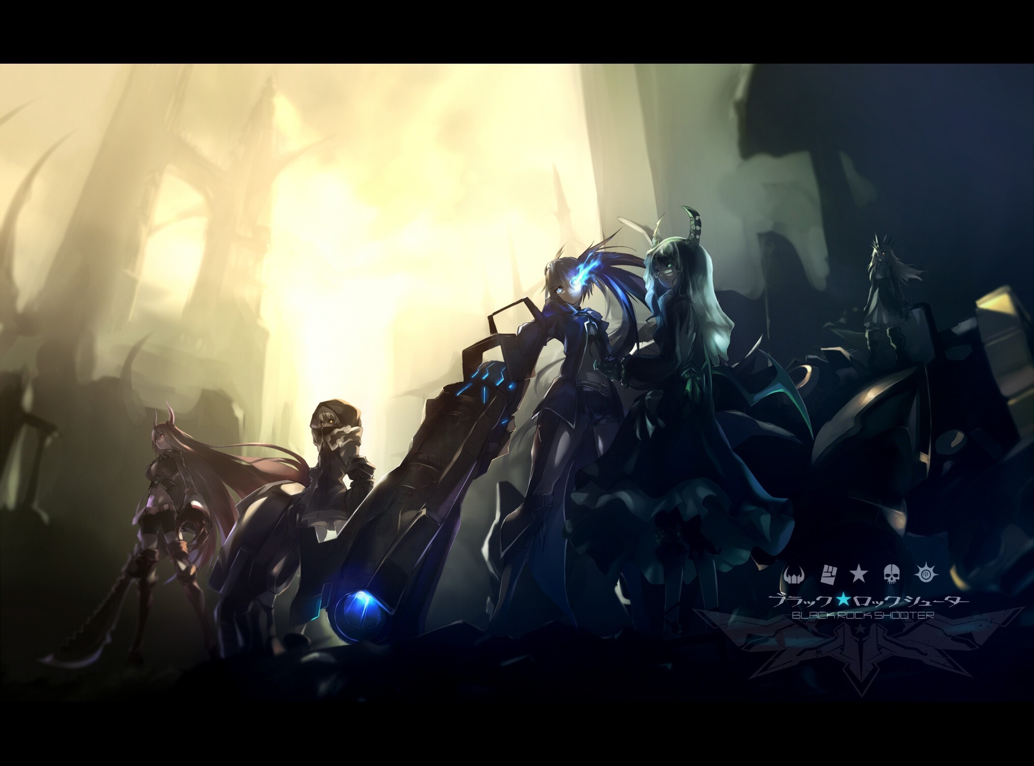 Black Rock Shooter characters in a dark, atmospheric setting HD Wallpaper