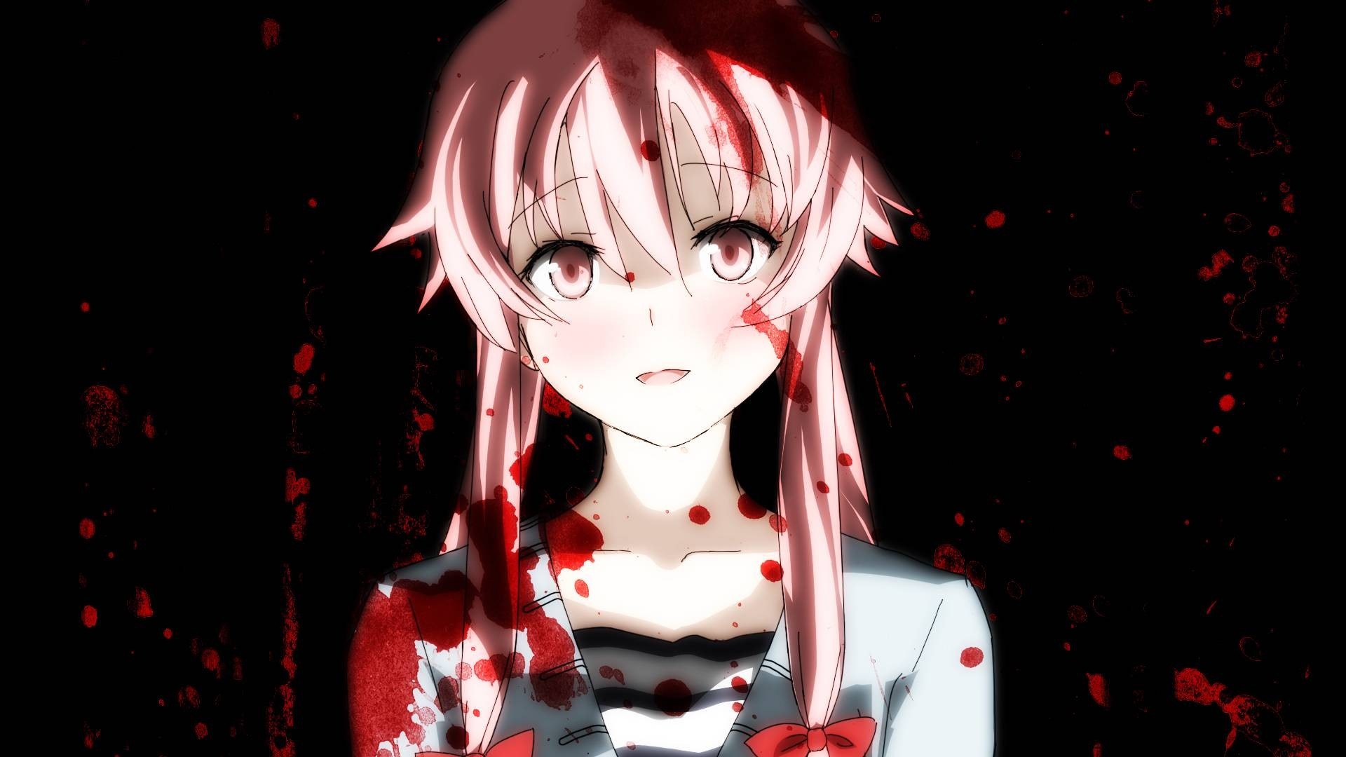 Gasai Yuno from Mirai Nikki covered in blood HD Wallpaper