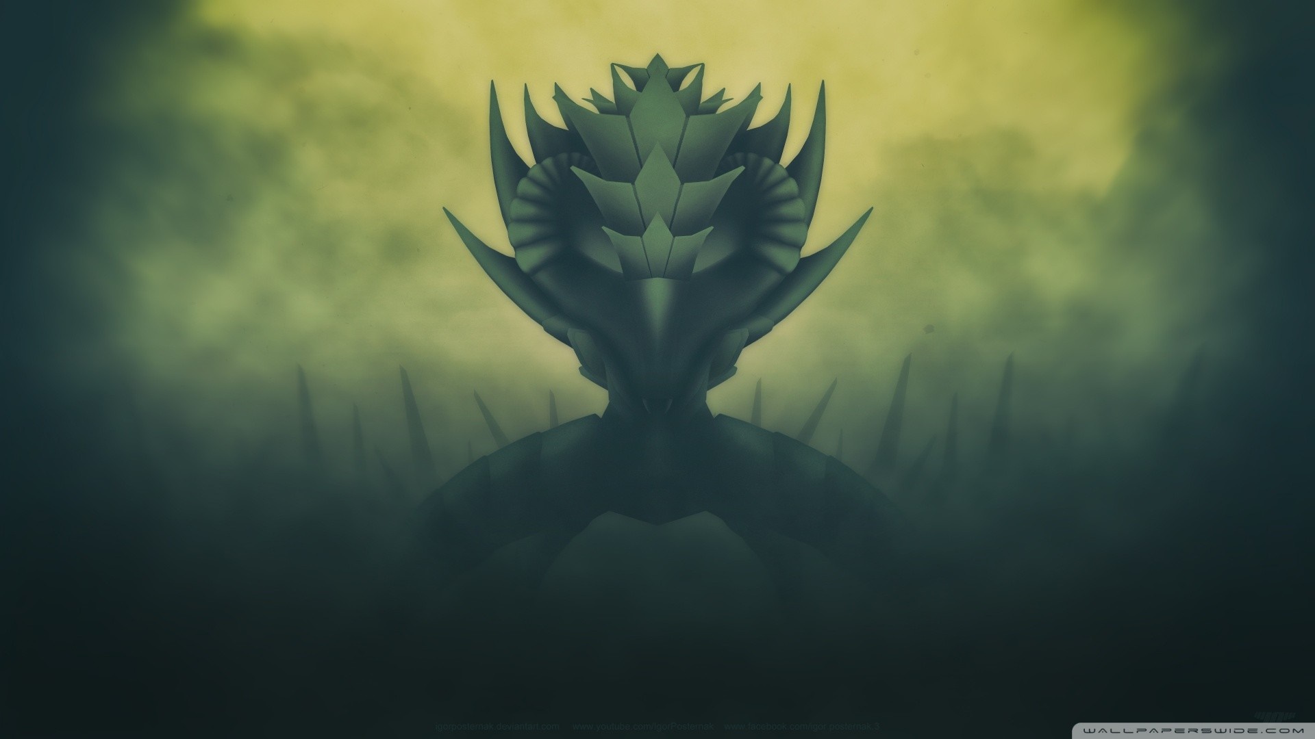 Illustration of a dark, alien creature with spiky protrusions HD Wallpaper