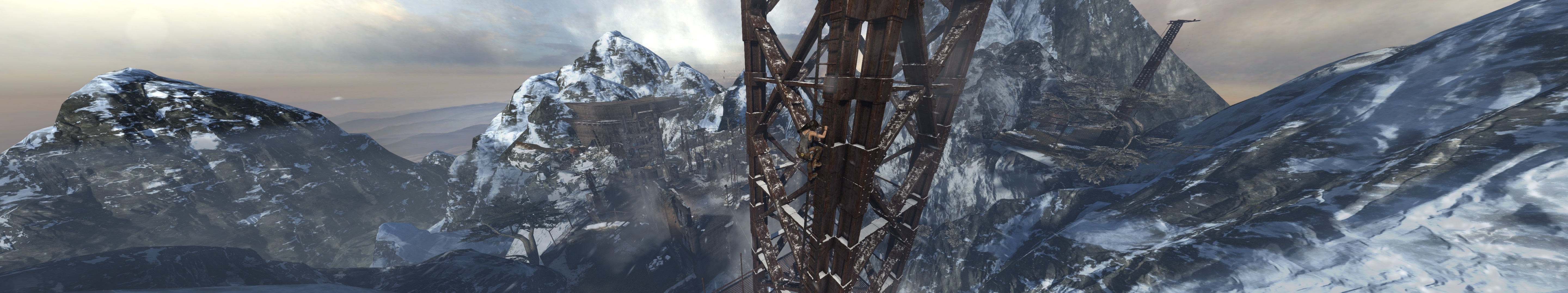Tomb Raider video game mountain range with ice and structure HD Wallpaper
