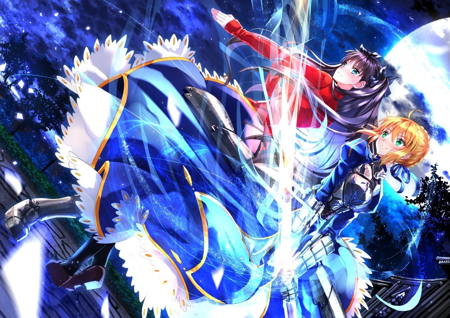 Rin Tohsaka and Saber from Fate Series HD Wallpaper