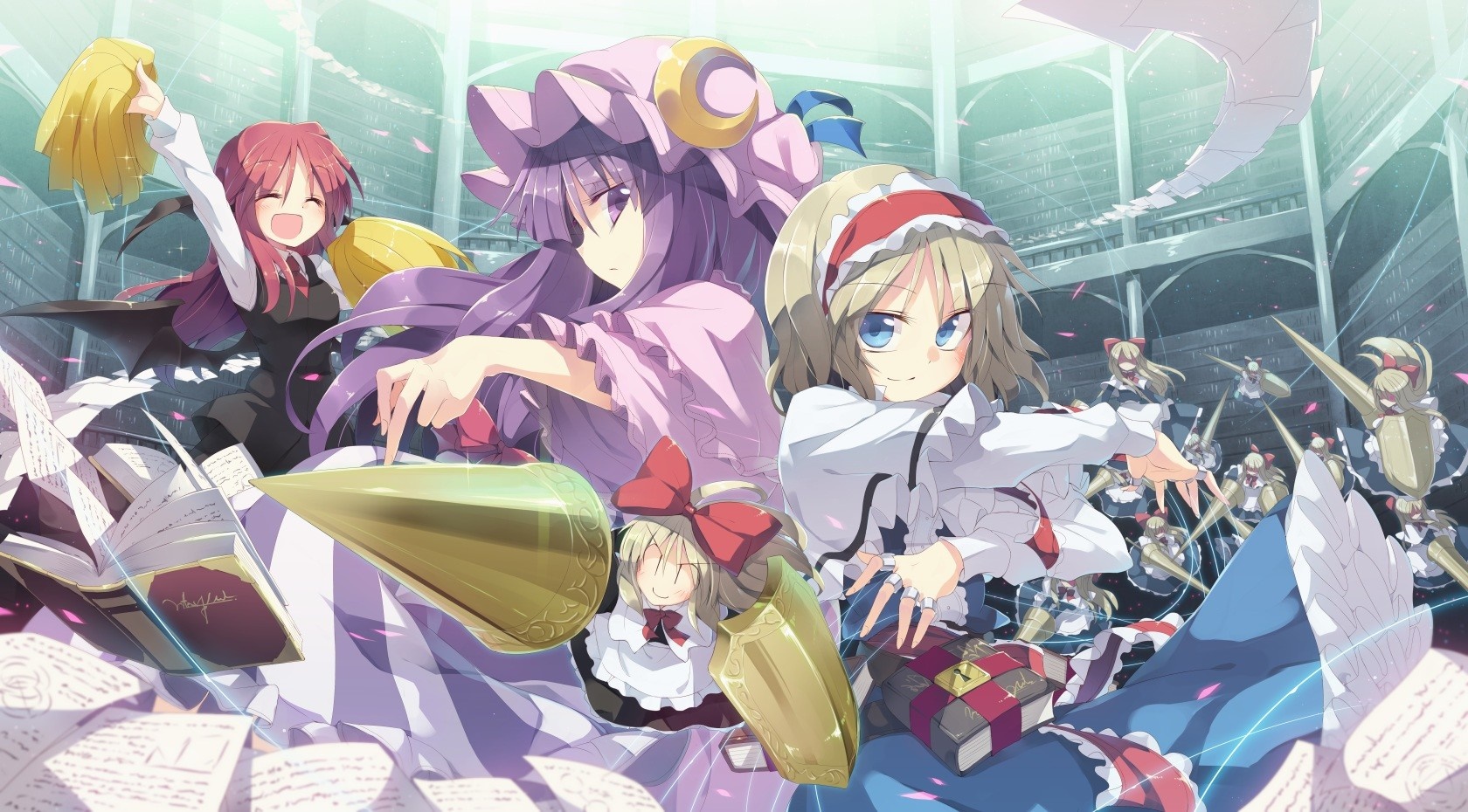 Characters from Touhou Project in a library HD Wallpaper
