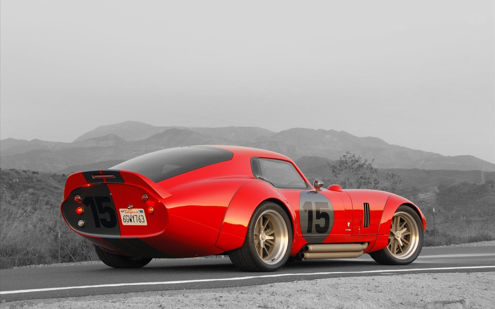 Red Shelby Daytona Coupe with racing stripes and number 15 HD Wallpaper