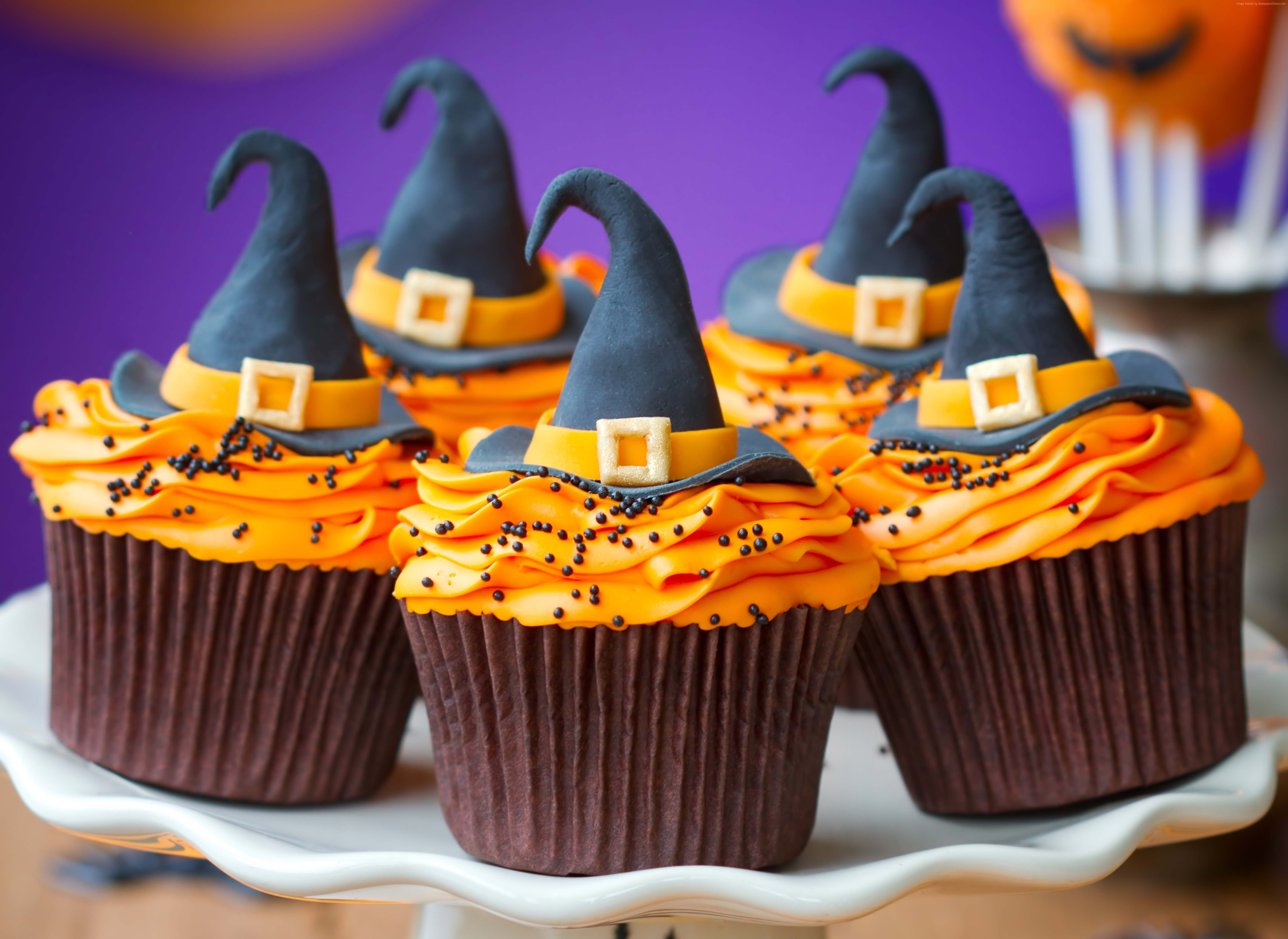 Halloween Witch Hat Cupcakes with Orange Frosting HD Wallpaper