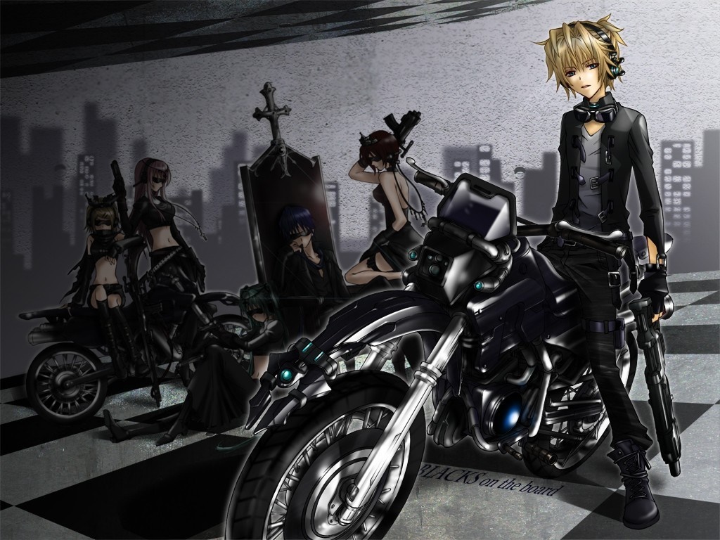 Anime characters with motorcycles and guns HD Wallpaper