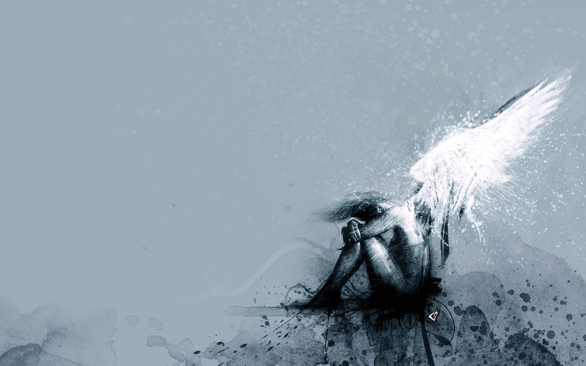 Angel sitting in the snow HD Wallpaper