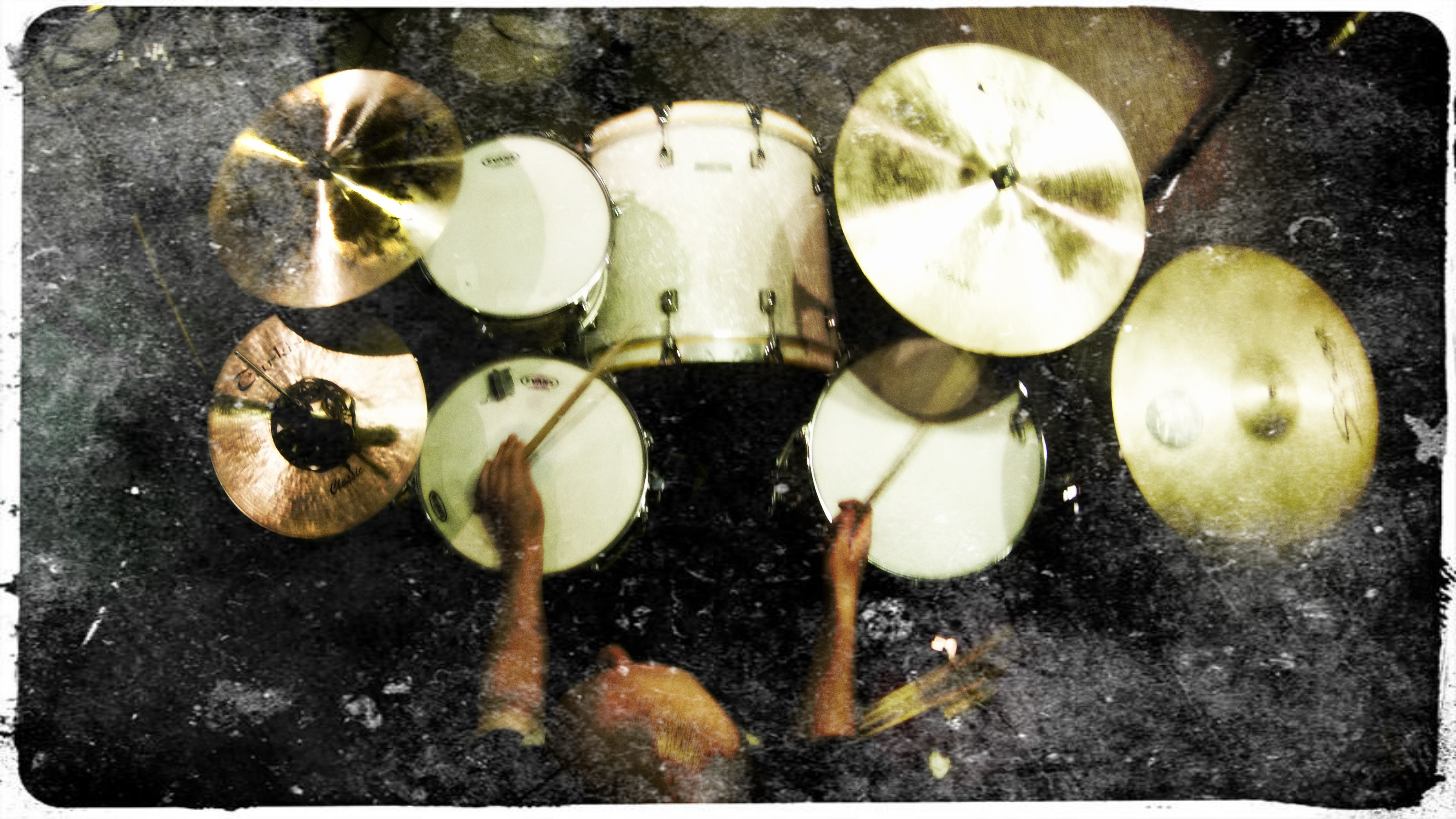 Drummer playing drums with cymbals HD Wallpaper