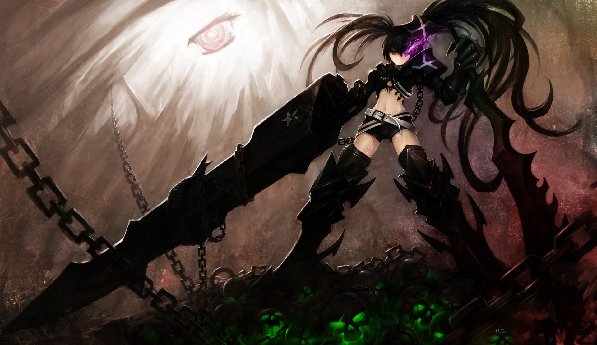 Insane Black Rock Shooter with giant sword and chains HD Wallpaper