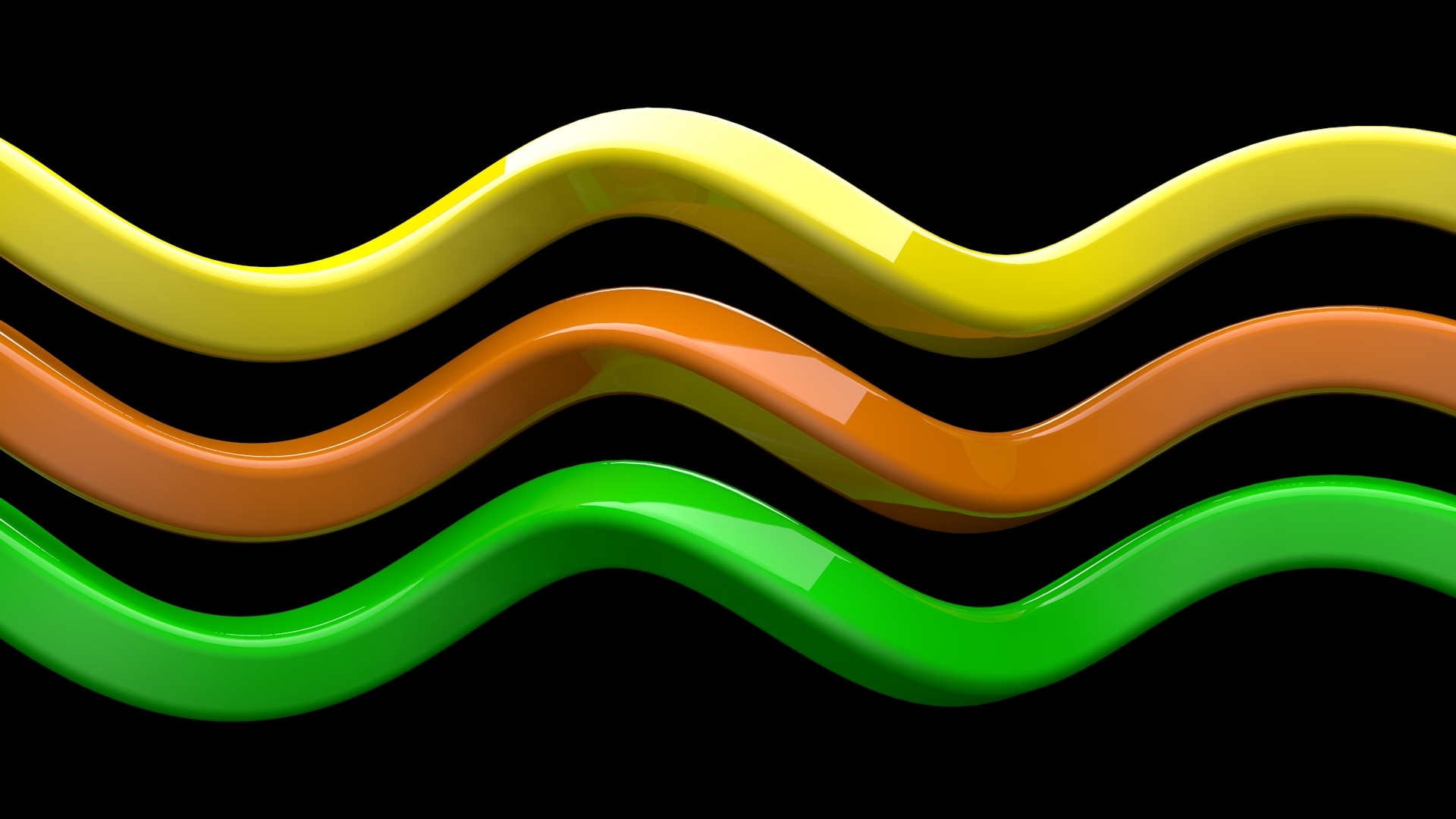 Three wavy lines in yellow, orange, and green HD Wallpaper